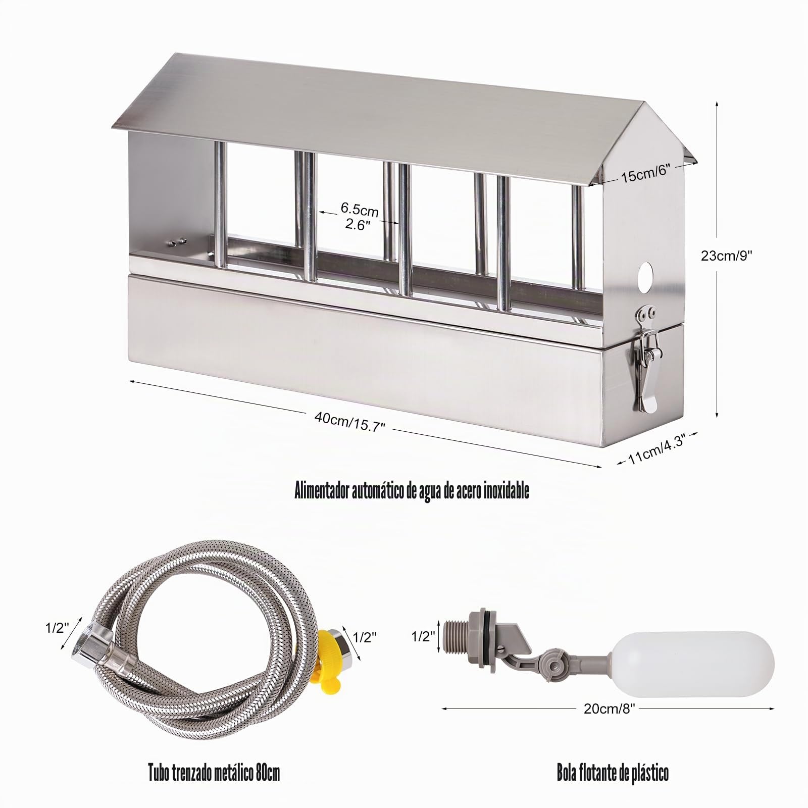 Bebedero Automático para Pollos, Dispensador de Agua para Palomas de Acero Inoxidable con Válvula de Flotador Fuente para Aves de Corral para Pollos Pato Ganso Paloma Codorniz