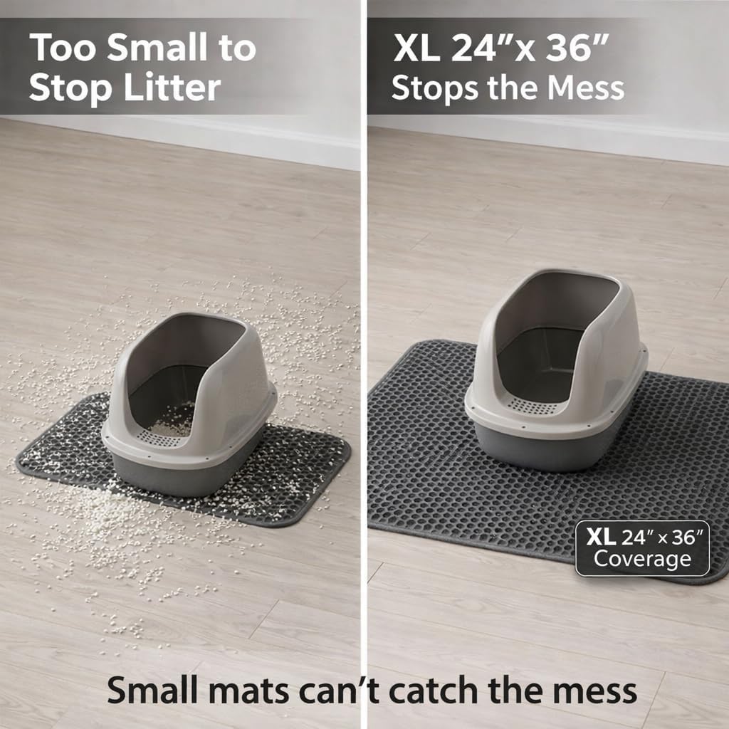 Cat Litter Mat – Large 24x36 Double Layer Honeycomb Litter Trap, Waterproof Non-Slip EVA, Easy Clean Kitty Litter Catcher Litter Box Mat