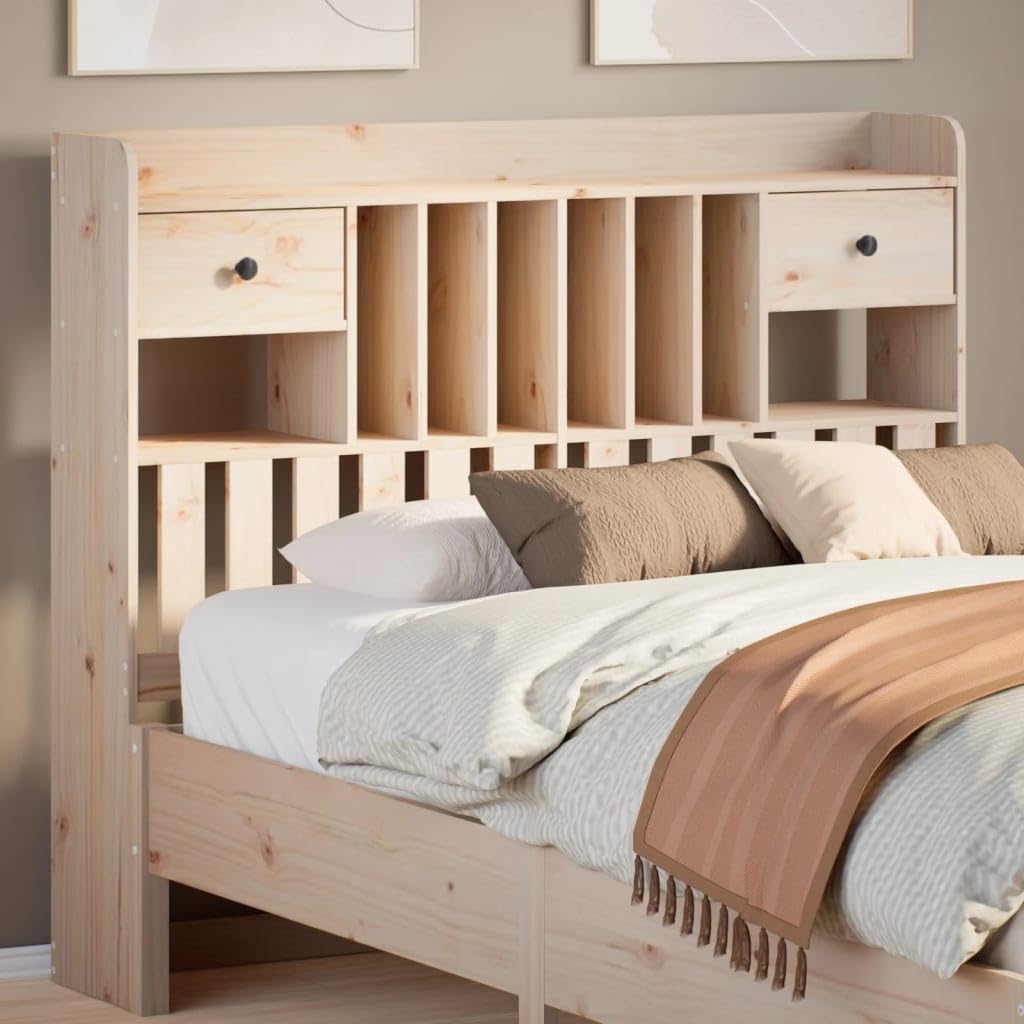Cabecero con estantes de 135 cm de madera maciza de pino, cabecero de cama, cabecero de cama de matrimonio, respaldo para cama y sofá modelo 855514IT