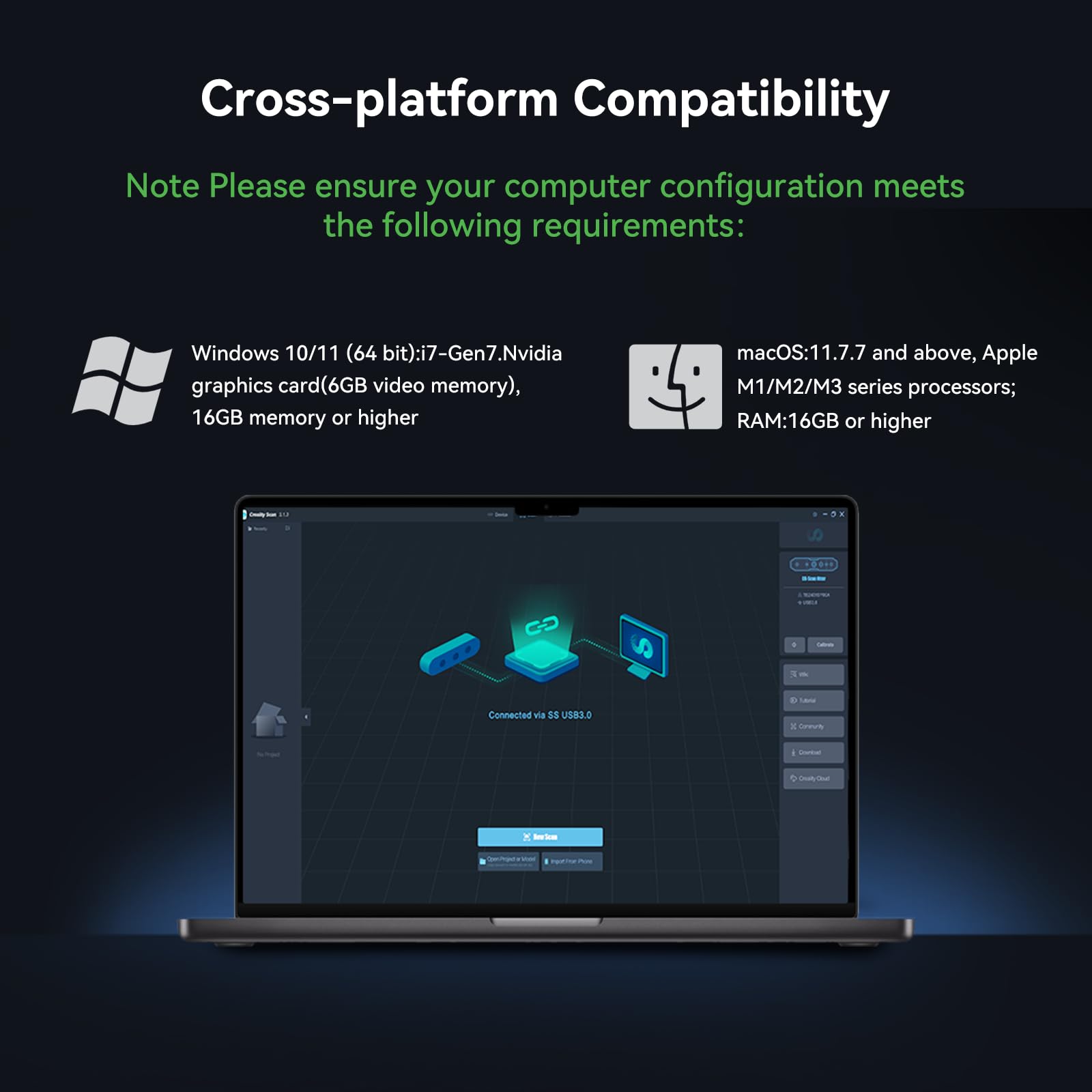 Creality CR-Scan Raptor Scanner 3D, laser bleu et NIR, précision de 0,02 mm, couleur 24 bits, numérise des objets de 5 à 2000 mm, suivi anti-secousses pour Windows MacOS