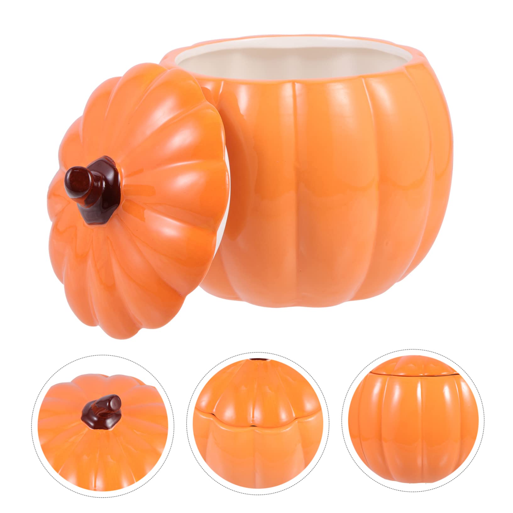 LIFKOME Tazza Forma di Zucca in Ceramica Barattolo per Zuppa di Halloween Contenitore di Zucca per Festa del Raccolto Ciotola Coperchio per Cibo
