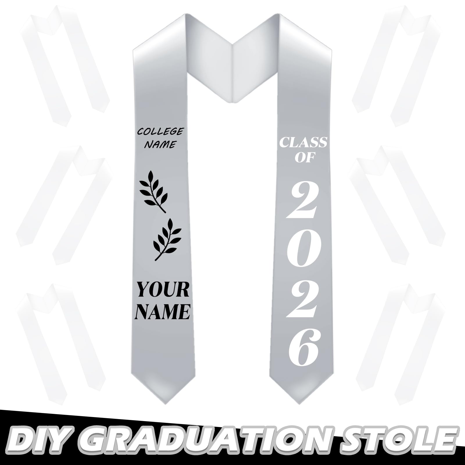 Geyoga 12 estolas unisex de graduación a granel, bandas de graduación en blanco, estola de honor para graduados, 70 pulgadas