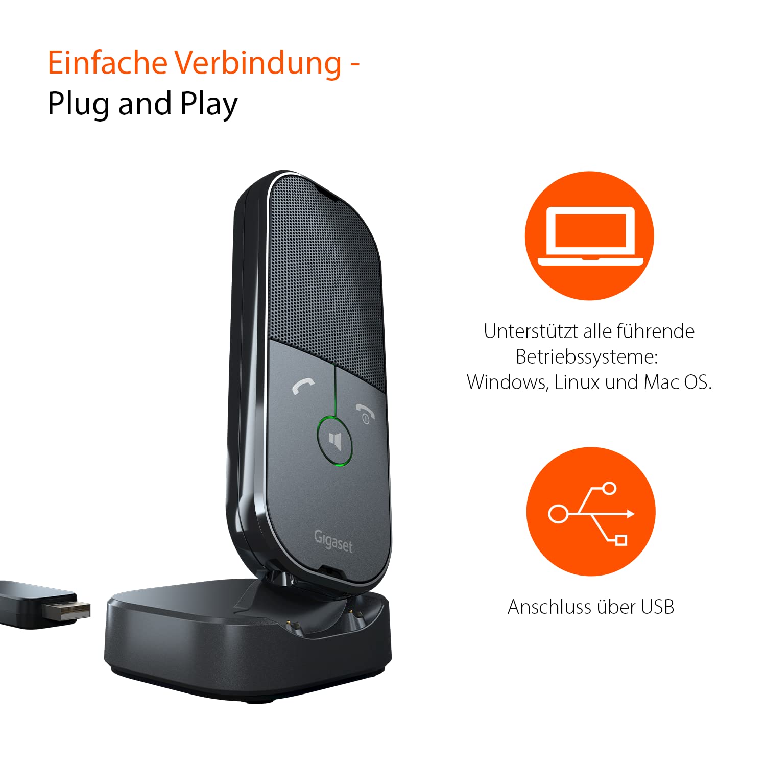 Gigaset ION - Freisprecheinrichtung mit Handsetfunktion - USB-C - Annäherungssensor - DECT kompatibel - HD AUDIO - Plug und Play Installation - unterstützt Windows, Linux, Mac OS, schwarz