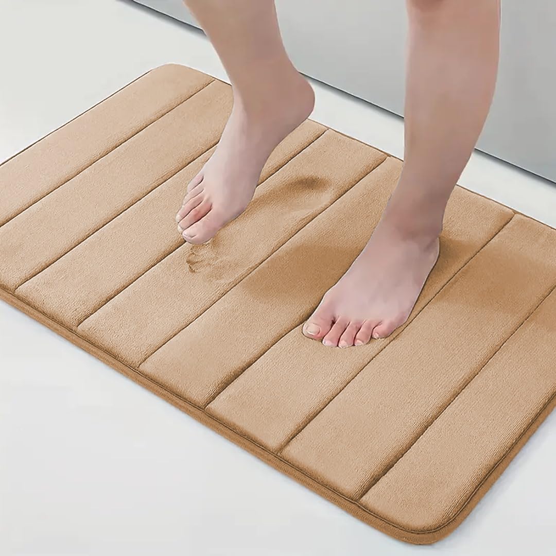 ZIYA HOMES Memory Foam Bath Mat - Soft Non-Slip Absorbent Bathroom Rug - Quick Dry Washable Shower Mat for Floor, Toilet & Pedestal (Beige, 50x80 cm)