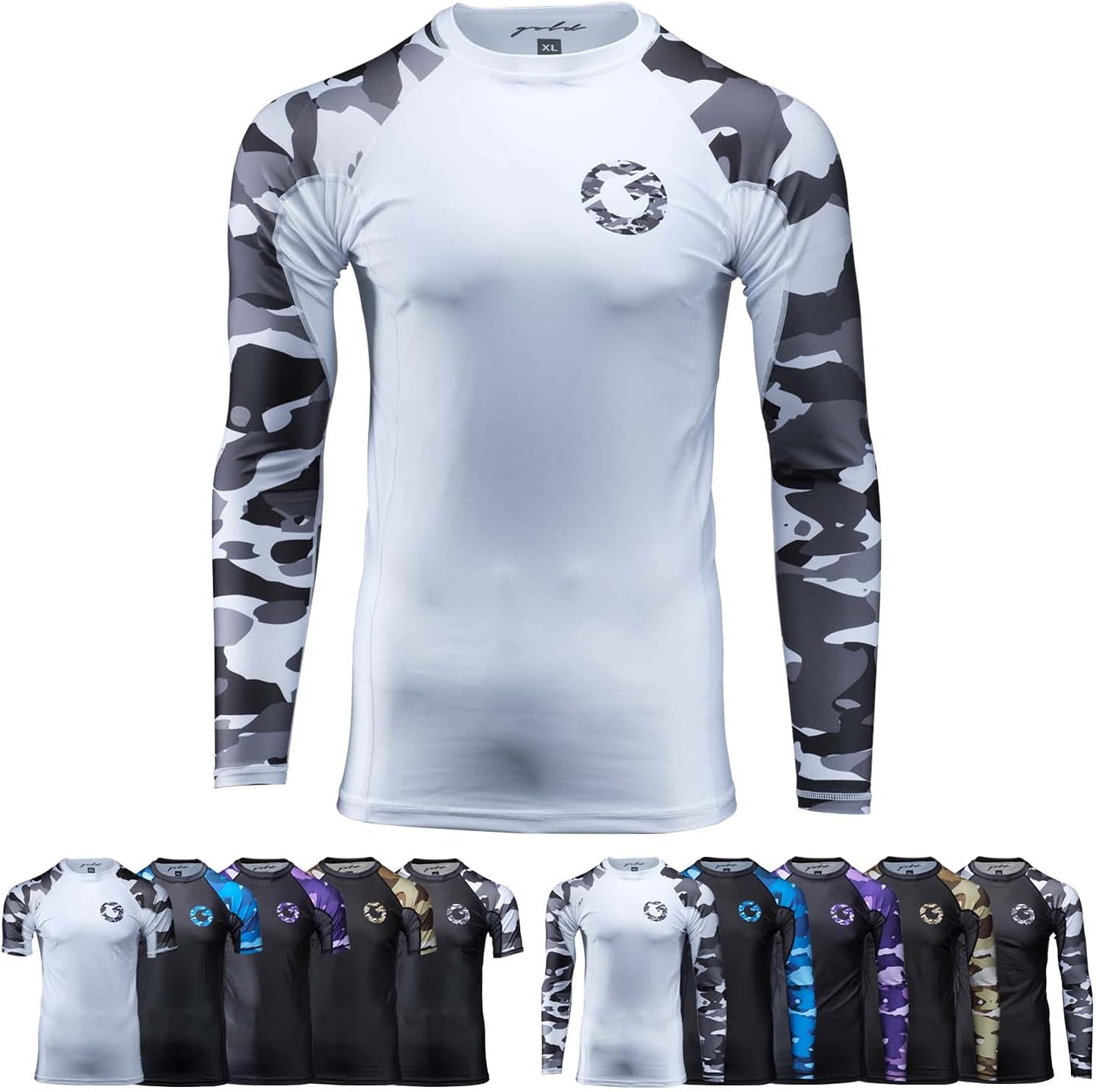 Gold BJJ Jiu Jitsu Rashguard - Camo Rash Guard Compression Shirt for No-Gi, Gi, & MMA