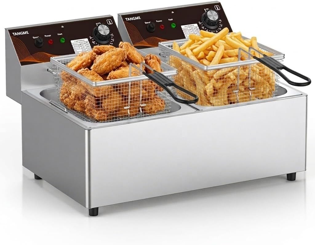 Commercial Electric Deep Fryer, 20.7Qt Dual Tank Countertop Fryer with 2 Baskets, 3600W Heavy Duty Stainless Steel, UL Certified, Professional Deep Fryers for Food Truck & Restaurant, 120V