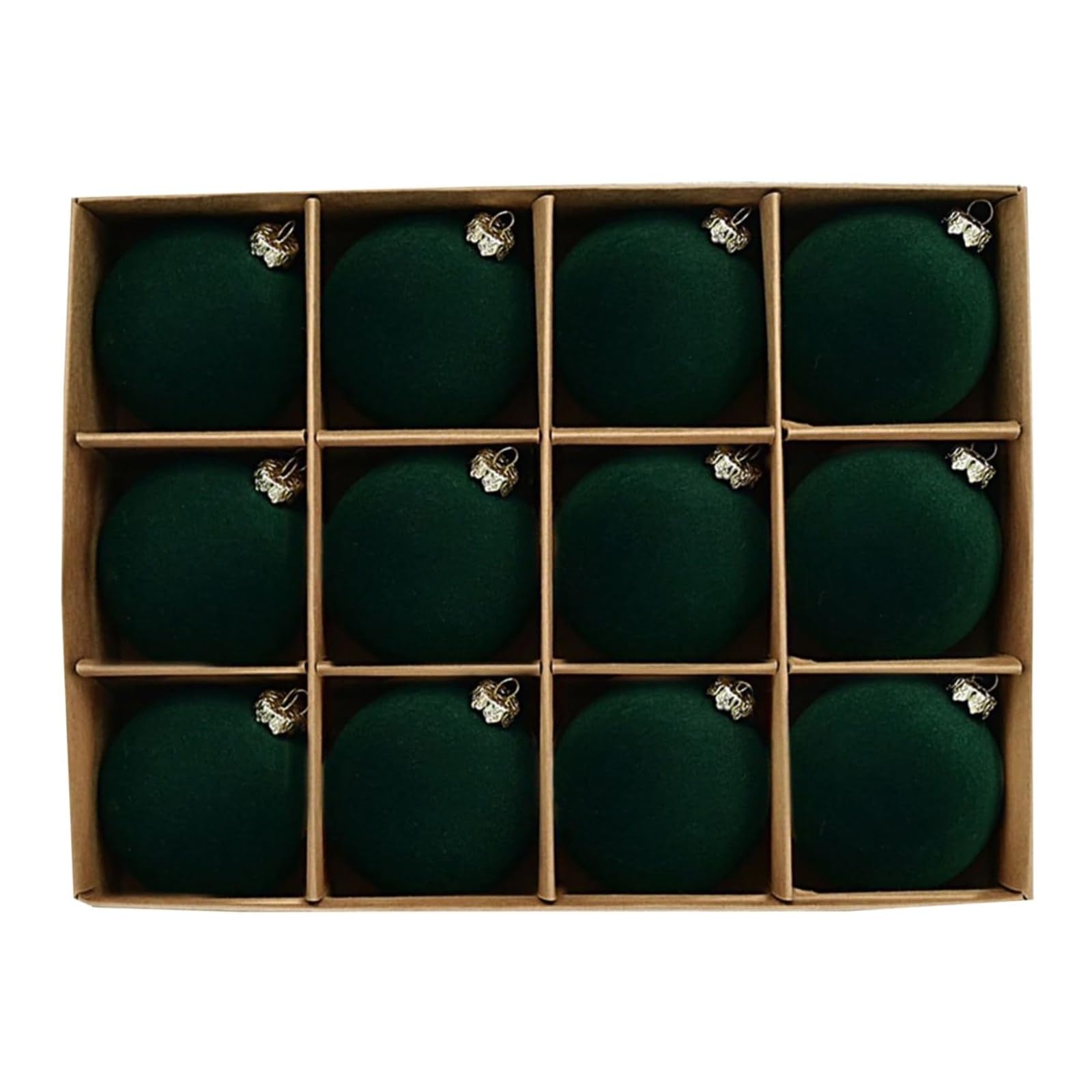 Maritown A-Green 12Pcs Velvet Christmas Baubles 6Cm Flocked Shatterproof Velvet Baubles Plastic Xmas Ball Decorative Hanging Ornaments For Christmas Tree Decorations (, 6Cm)