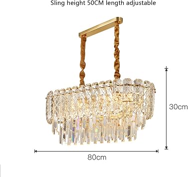 Braiton Crystal Chandelier, Luxury LED Pendant Light Fixture,Oval Raindrop Chandelier Adjustable Height for Villa, Hotel, Living Room, Dining Room, Kitchen Island,Clear