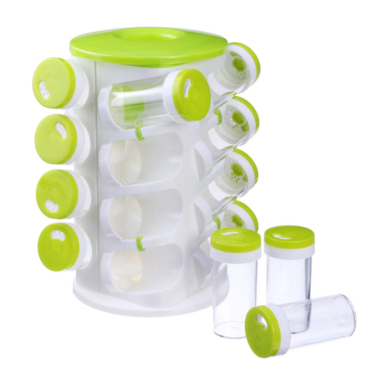 Étagère à épices Carrousel à épices Porte épices portable rotative à 360° pour comptoir de cuisine 16 bocaux à deux trous