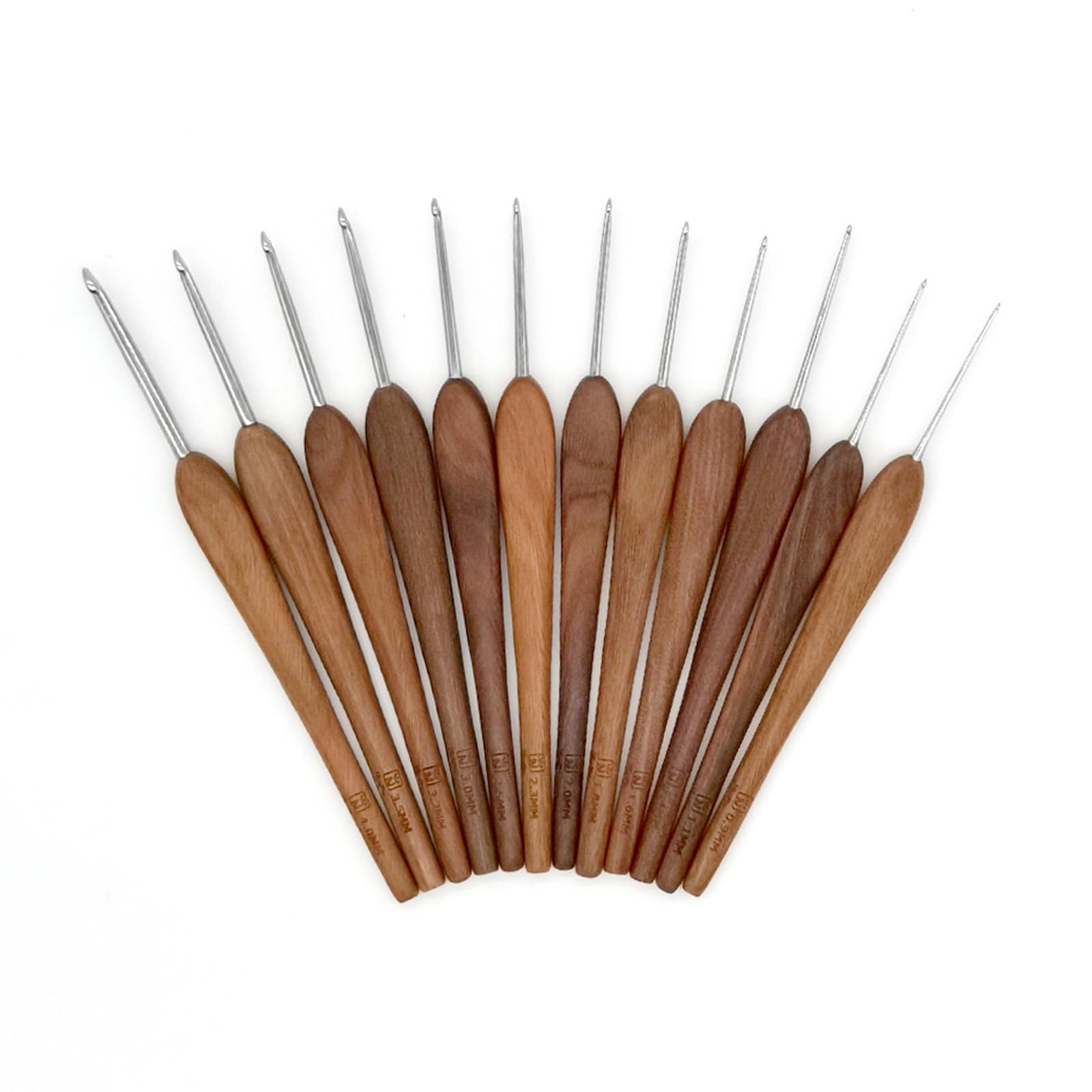 12 Stück ergonomische Häkelnadeln, 0, 9 mm–4, 0 mm, Holzgriff, Häkelnadel, Nadel für Anfänger, Bastler, Stricken, Pullover, Schal, Edelstahl mit Holzgriff