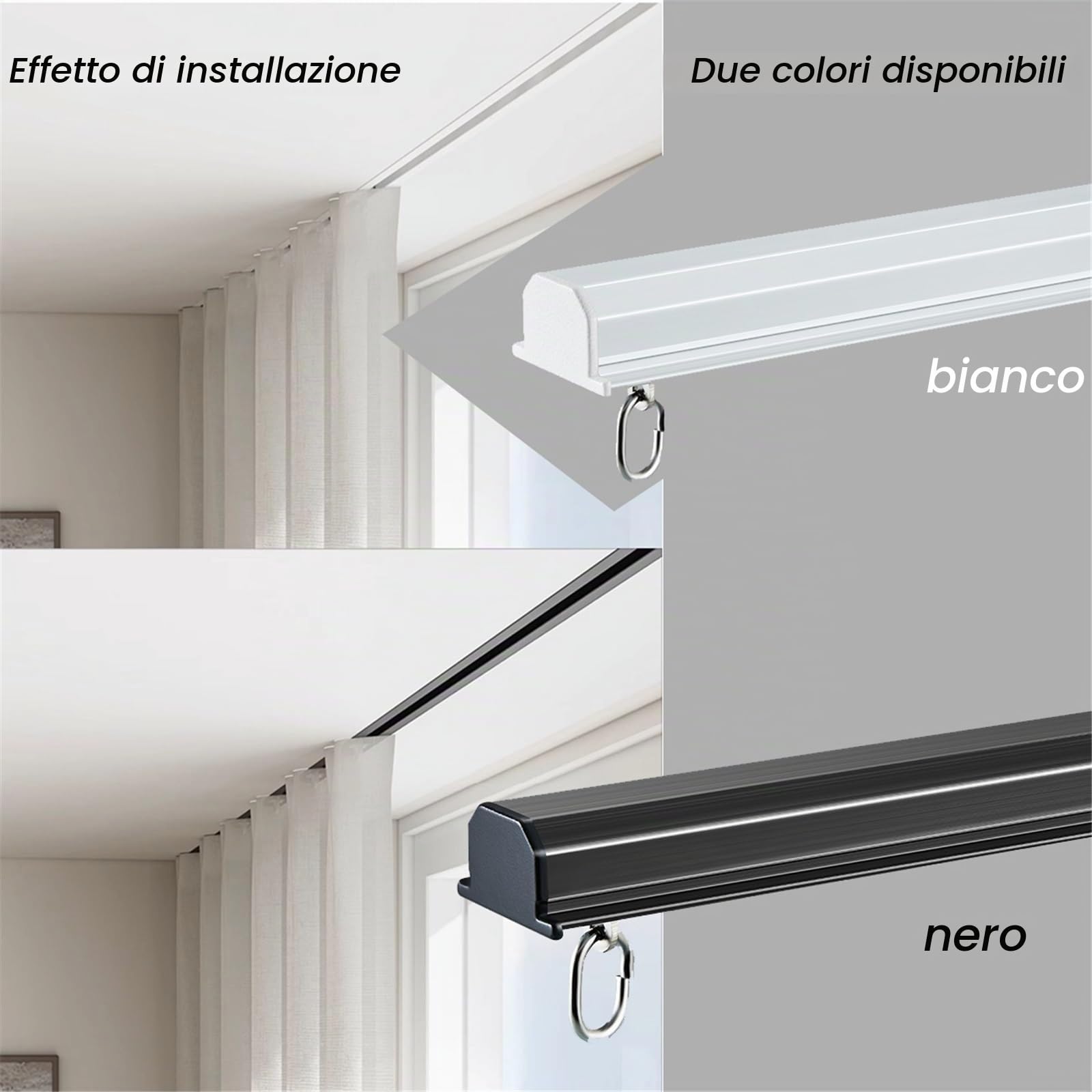 Binario Per Tende Nascosto A Soffitto, Bastone Da Tenda In Alluminio Da Incasso, Asta Per Tende Per Impieghi Gravosi Con Rulli Lisci, 100-600 Cm, Nero(Black,130cm/4.3ft)