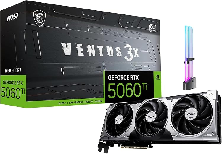 MSI GeForce RTX 5060 Ti 16GB GDDR7 Ventus 3X OC Graphics Card for 1440p Gaming