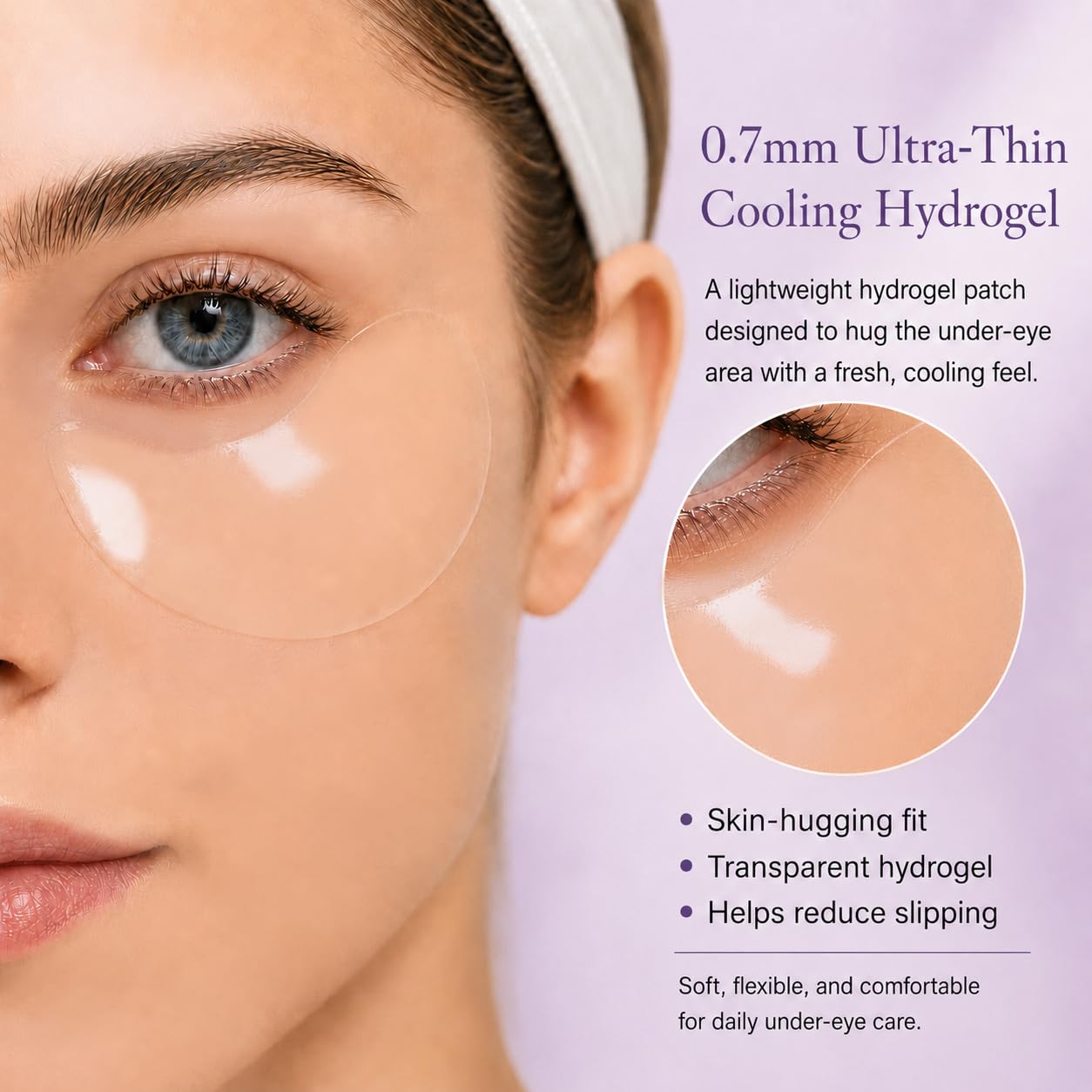 Tintark Parches de hidrogel Crystal Amethyst Haze para debajo de los ojos | Mascarillas de lavanda, manzanilla y ectoína para ojos sensibles y comodidad de aspecto enrojecido