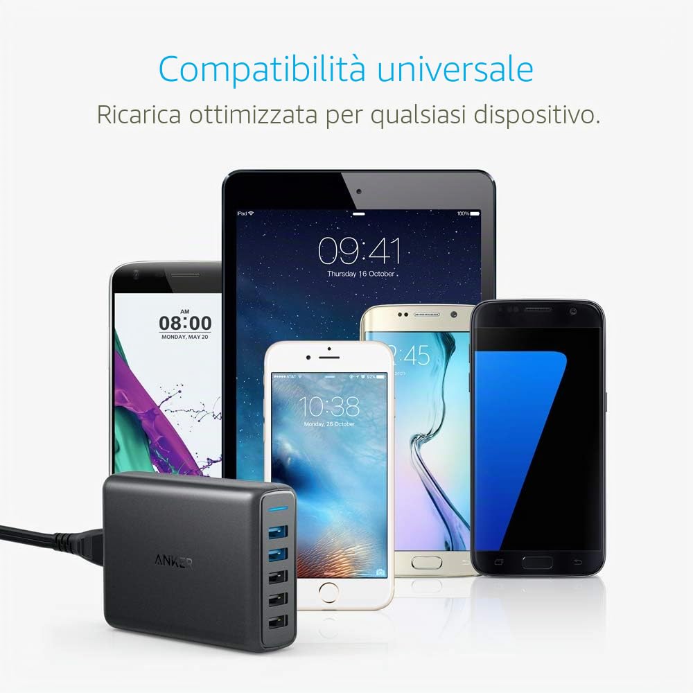 Anker PowerPort Speed 5 Caricatore da Parete 63W con Doppia Porta Quick Charge 3.0 per Samsung Galaxy S7/S6/edge/edge+,Note 4/5,LG G4/G5, HTC one M8/M9/A9,Nexus 6 e con PowerIQ per iPhone,iPad e altri