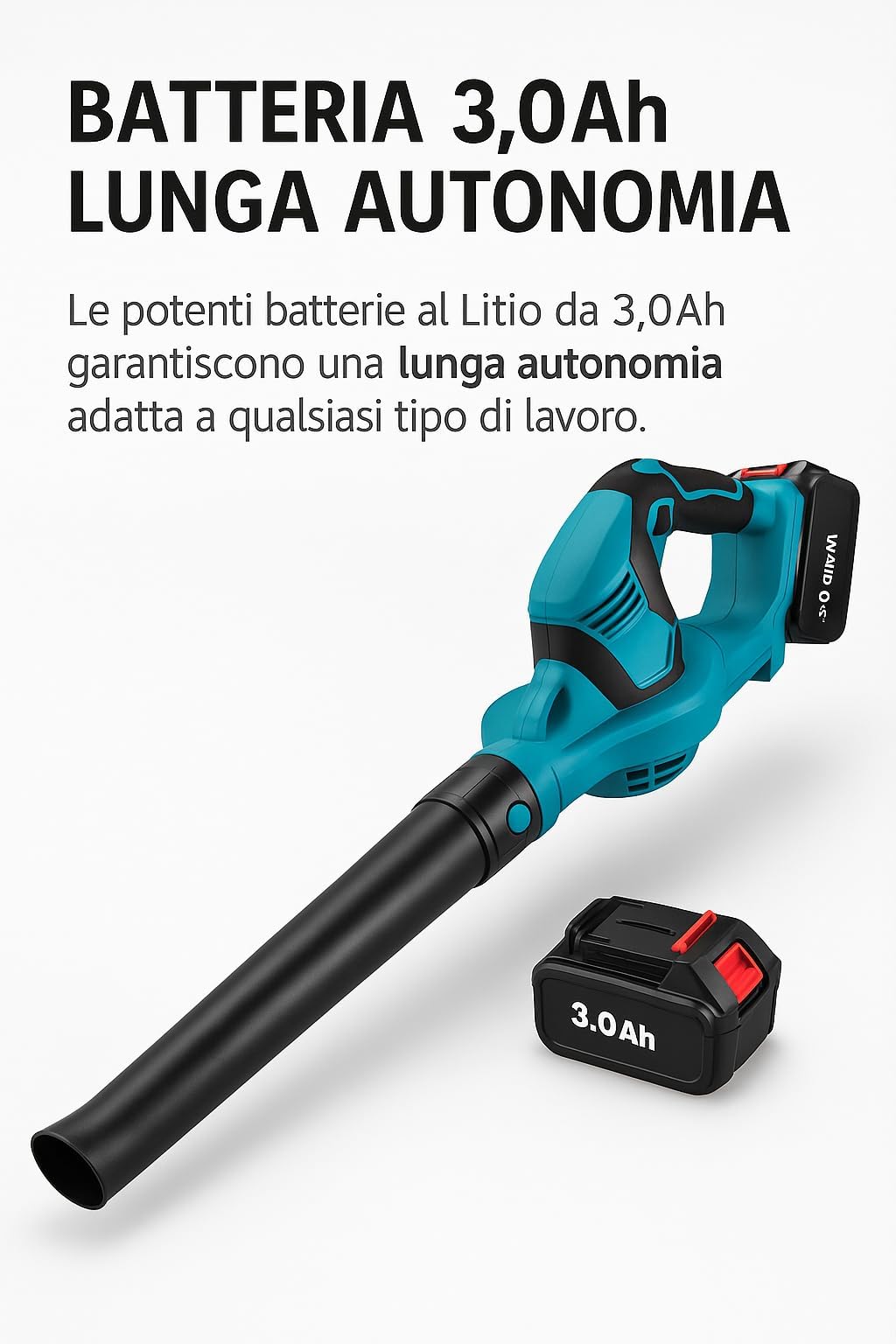 Soffiatore a Batteria 21V, 250 km/h, con 2 Batterie al Litio 3.0Ah, Leggero 1,8 kg, per Giardino e Cortile