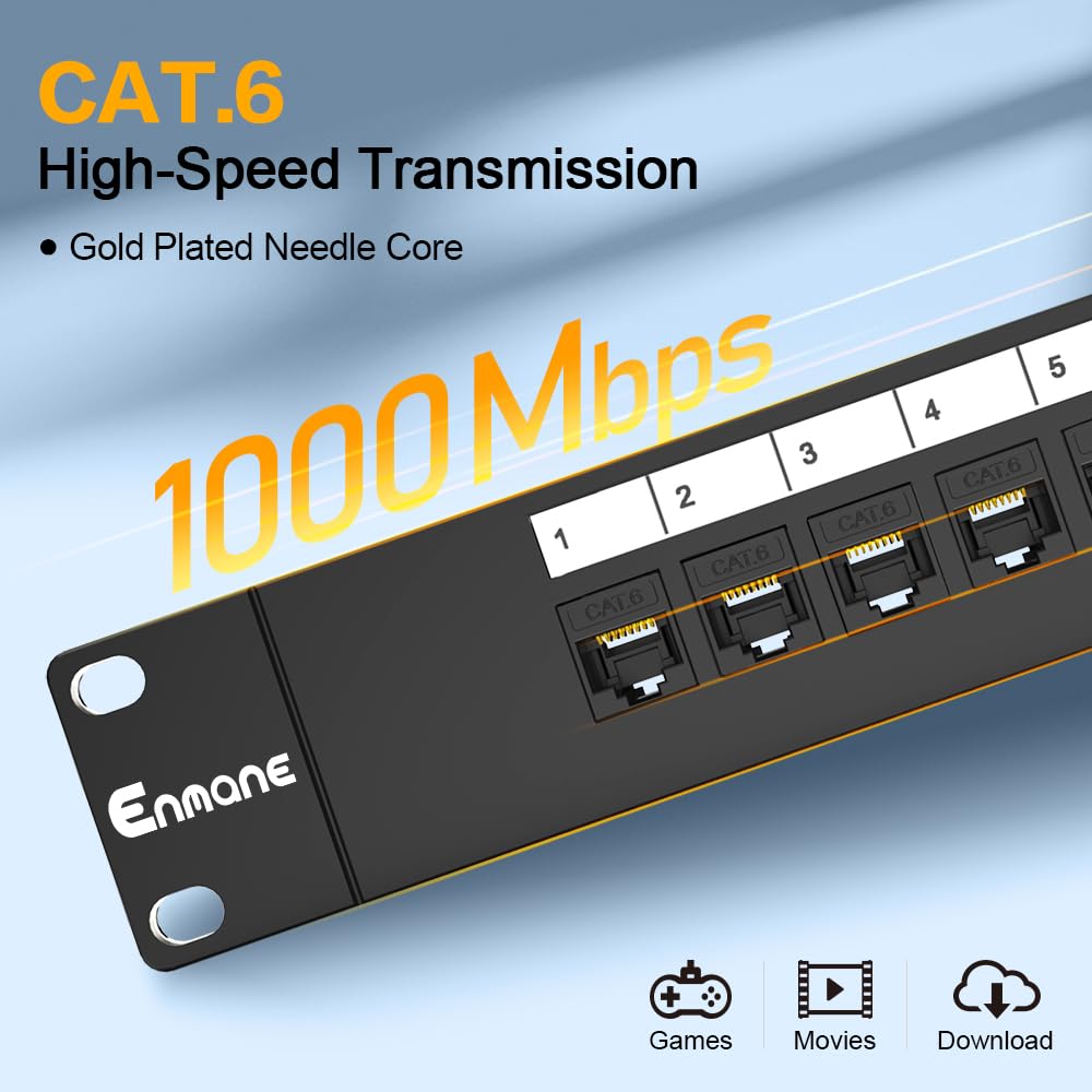 Panneau de brassage 16 ports Cat6 Keystone RJ45 Panneau de brassage réseau UTP 1U avec gestion intelligente des câbles (pas d'attache de câble nécessaire) pour montage en rack de 48,3 cm
