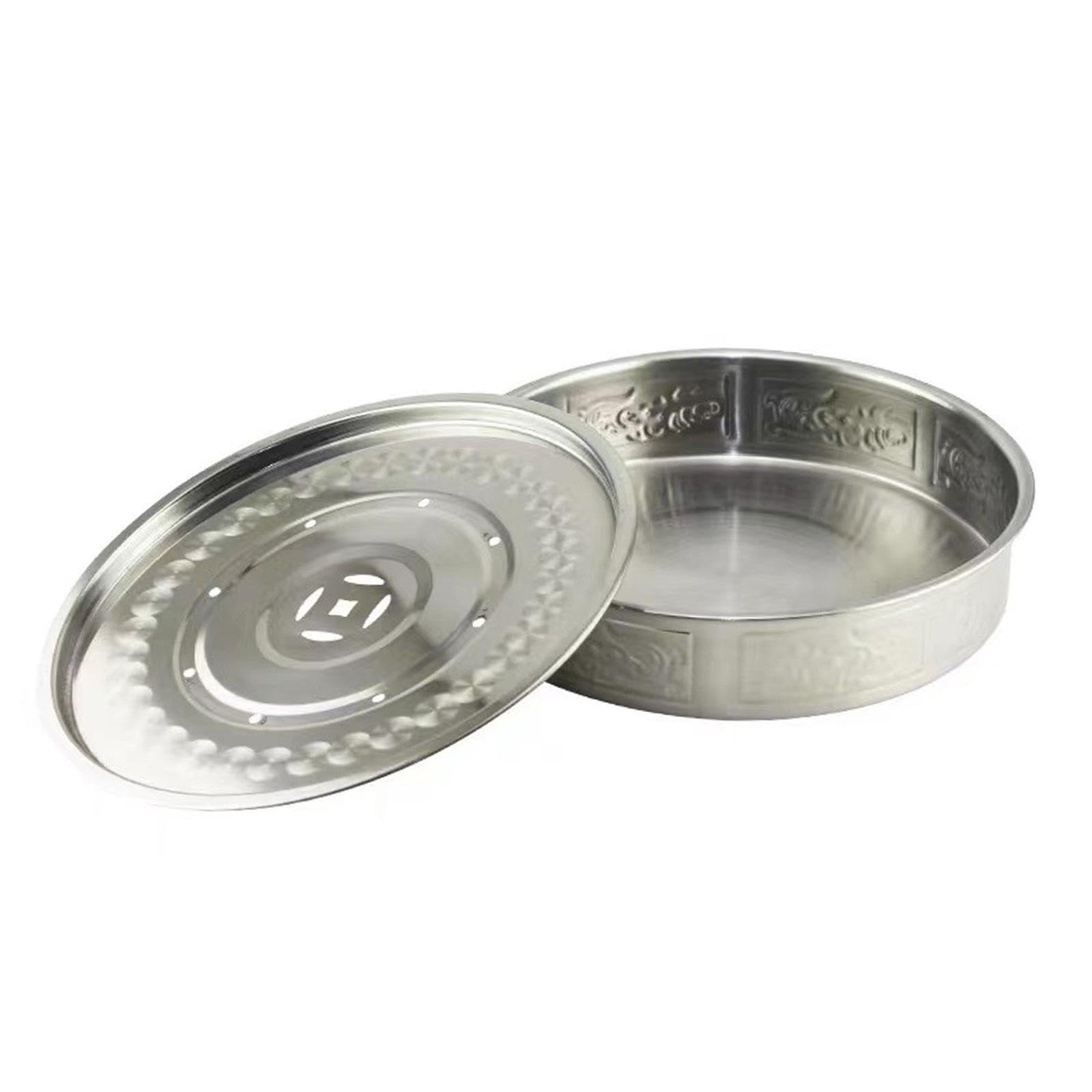 AMSLSIU Round Drainage Tea Tray Table Box Combining Functionality And Chic Appeal Suitable For Homes No Easy To Deform Tea Tray Table Box Water Storage For, Silver, 22cm