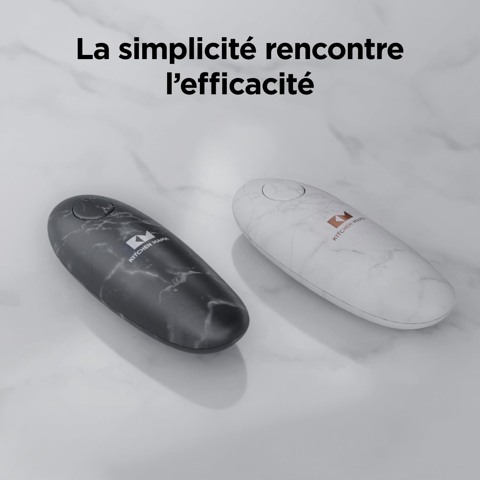 Kitchen Mama Auto 2.0 Ouvre-boîte électrique : la lame raffinée ouvre presque toutes les boîtes de conserve - automatique, mains libres, bord lisse, sans danger pour les aliments (Marbre noir)