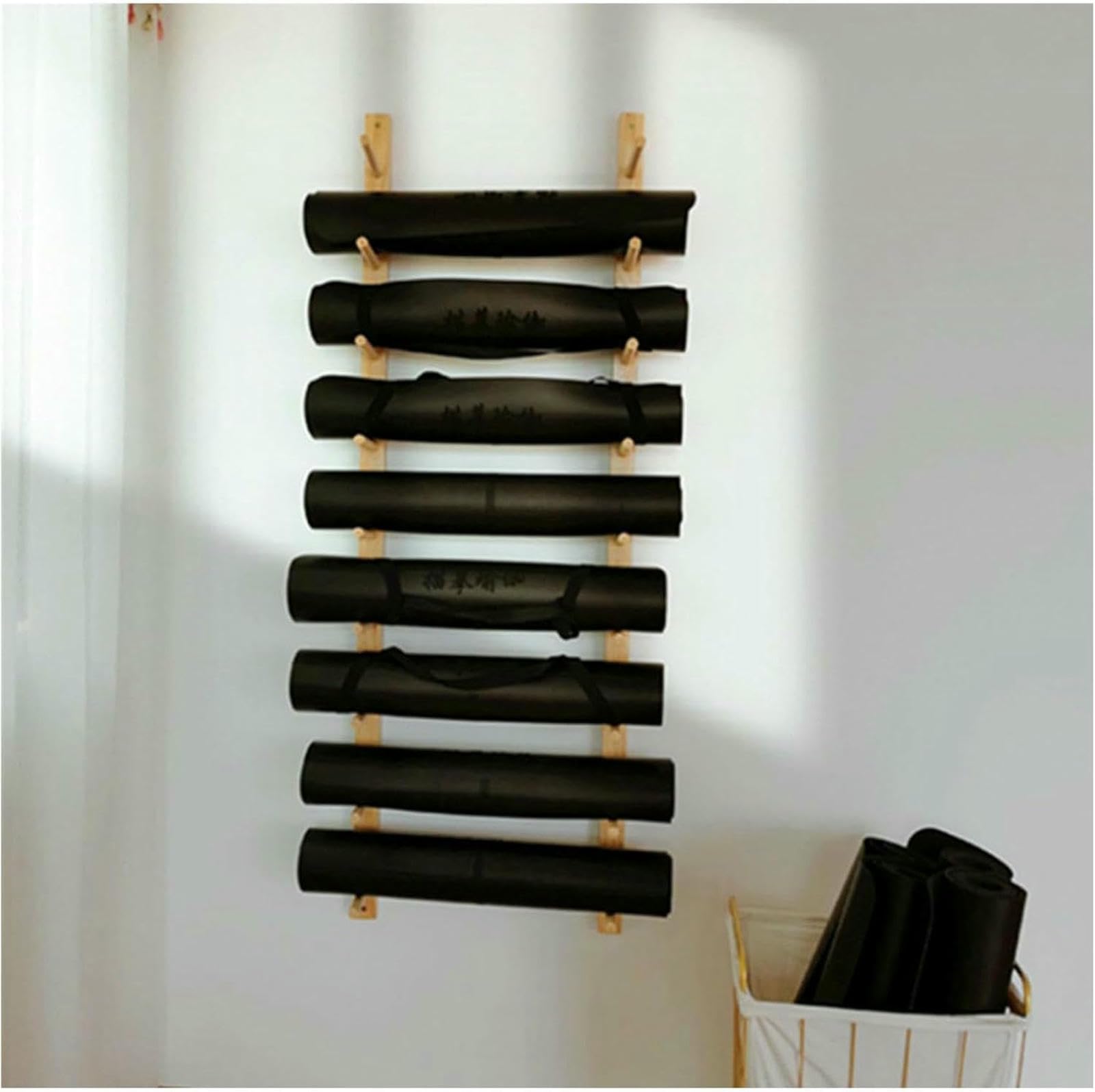 Porte-tapis de yoga en bois support mural pour rouleau mousse