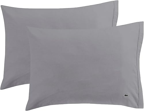 Lacoste Par de fundas de almohada de percal 100% algodón, color liso, aguanieve, estándar