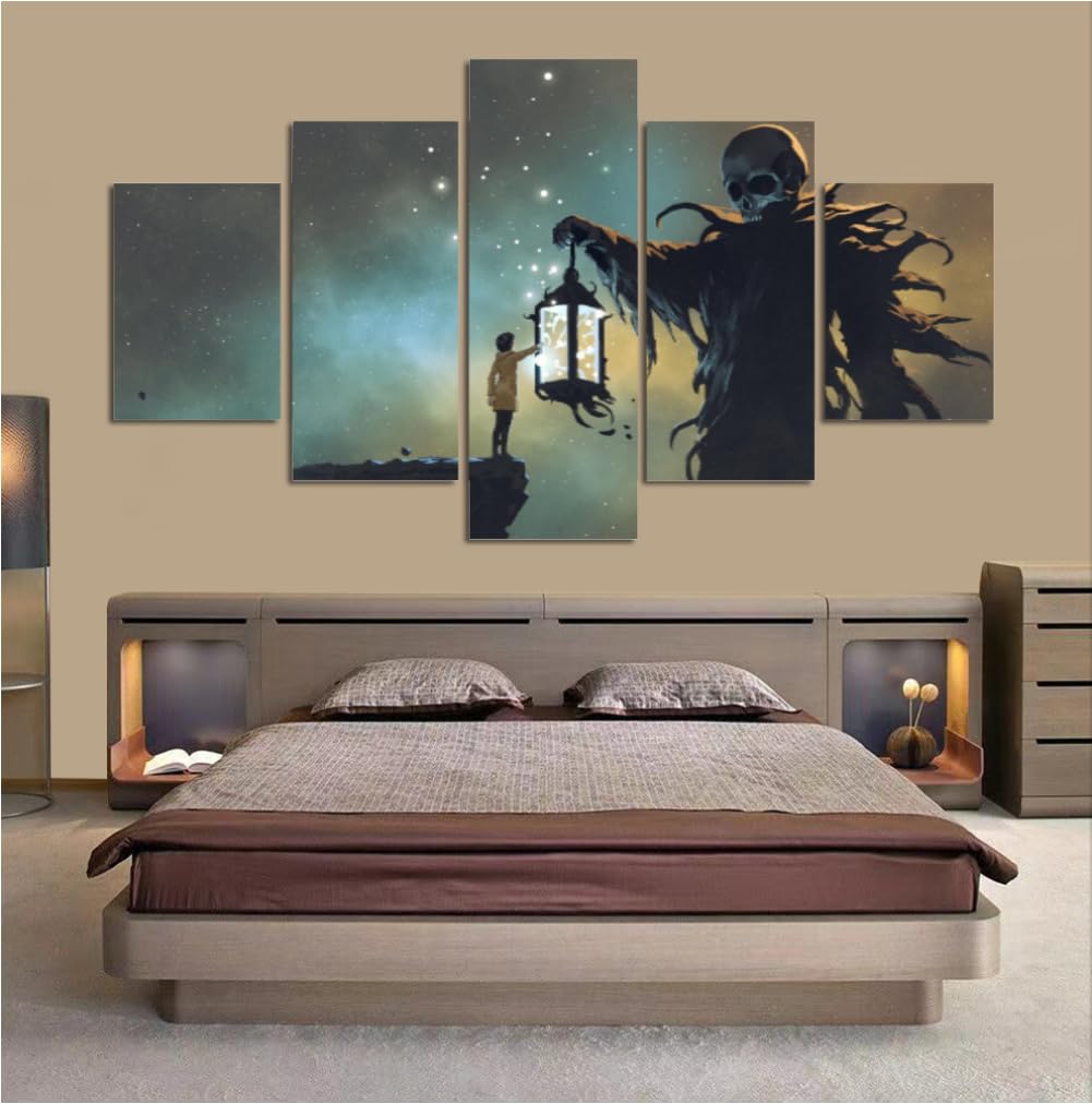 Kunstdrucke 5 Teilig Bilder Leinwand,leinwandbilder 5 teilig wohnzimmer dekoration,5 Teilig Wanddekoration Spiel Science-Fiction,Bild Bilder auf Leinwand 5 teilig Poster,Sammle kleine Sterne,100x55cm