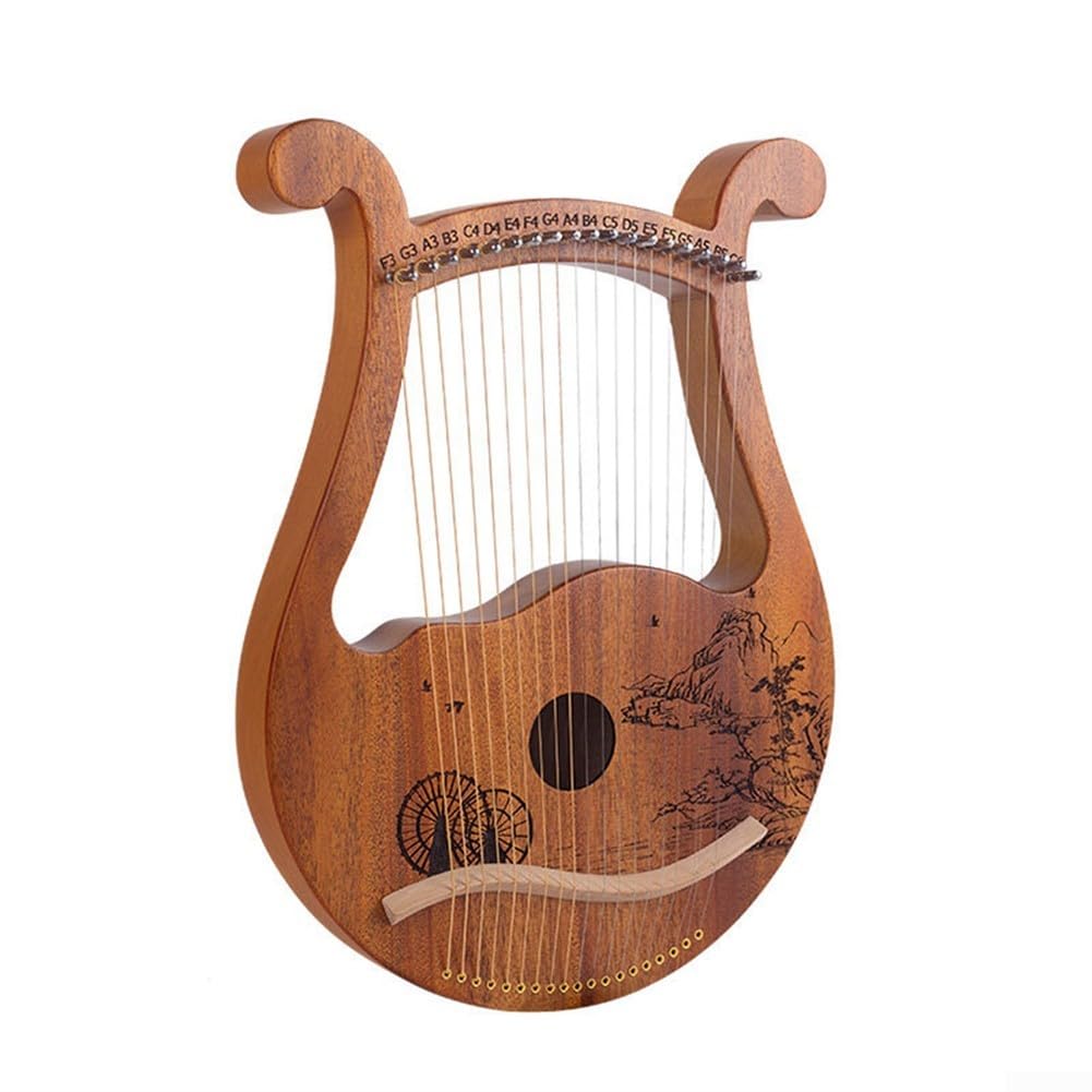 Lyre harpe 19 cordes Acajou Instrument de musique avec clé d'accordage Corde de rechange (Lotus)