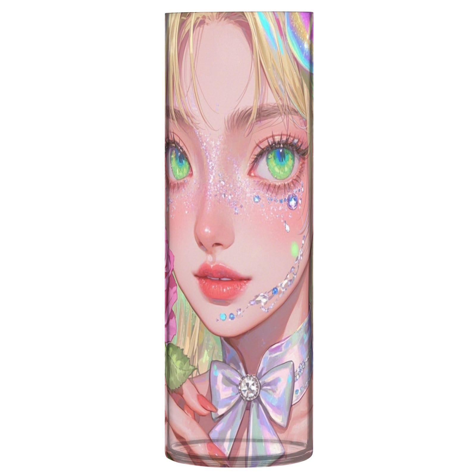 Vase en plastique rose cylindrique déco 30 cm de hauteur pour bouquet de fleurs
