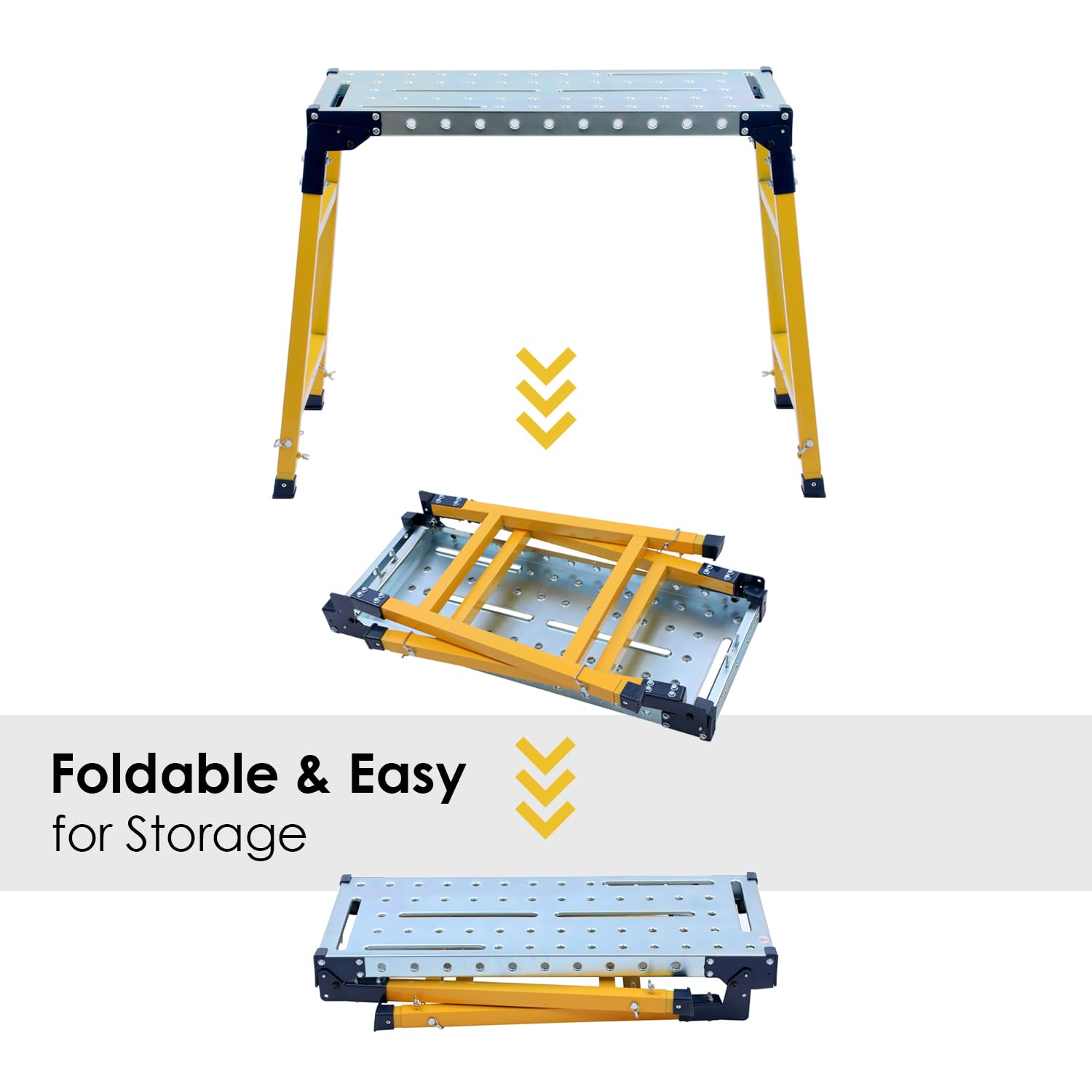 TOPWAY Plataforma de Trabajo Ajustable Plegable, Capacidad de Carga de 500 kg, Andamio Plegable para Banco de Trabajo para Trabajos en Interiores y Exteriores, 90 x 36 x 120,5 cm