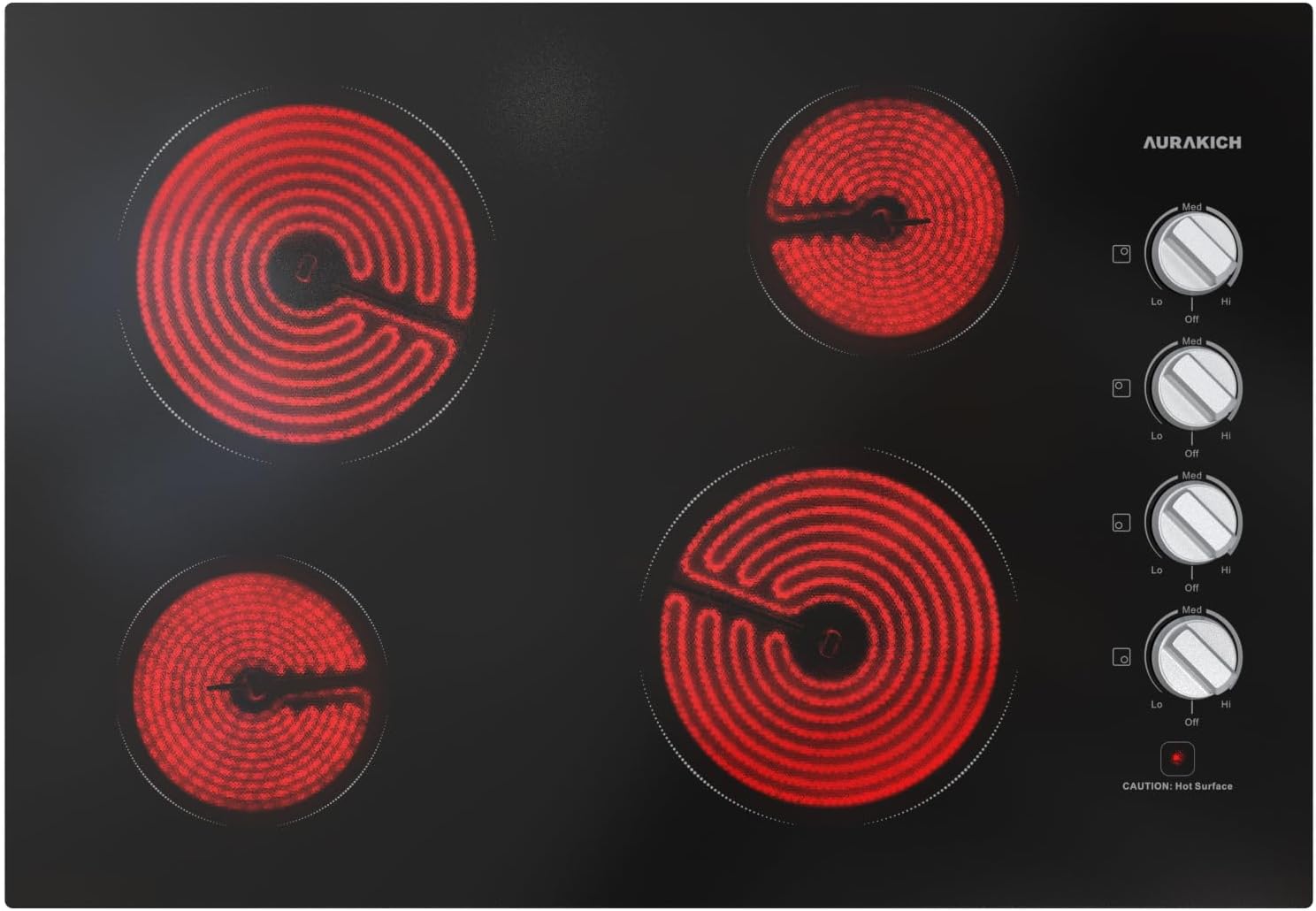 30 Inch Electric Cooktop 4 Burners, ETL Safety Certified Built-in Stove Top Burner with Knob Control, Premium Wear-Resistant Glass, Hot Surface Indicator, 7000W Hardwired for Kitchen