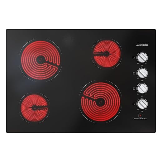 30 Inch Electric Cooktop 4 Burners, ETL Safety Certified Built-in Stove Top Burner with Knob Control, Premium Wear-Resistant Glass, Hot Surface Indicator, 7000W Hardwired for Kitchen