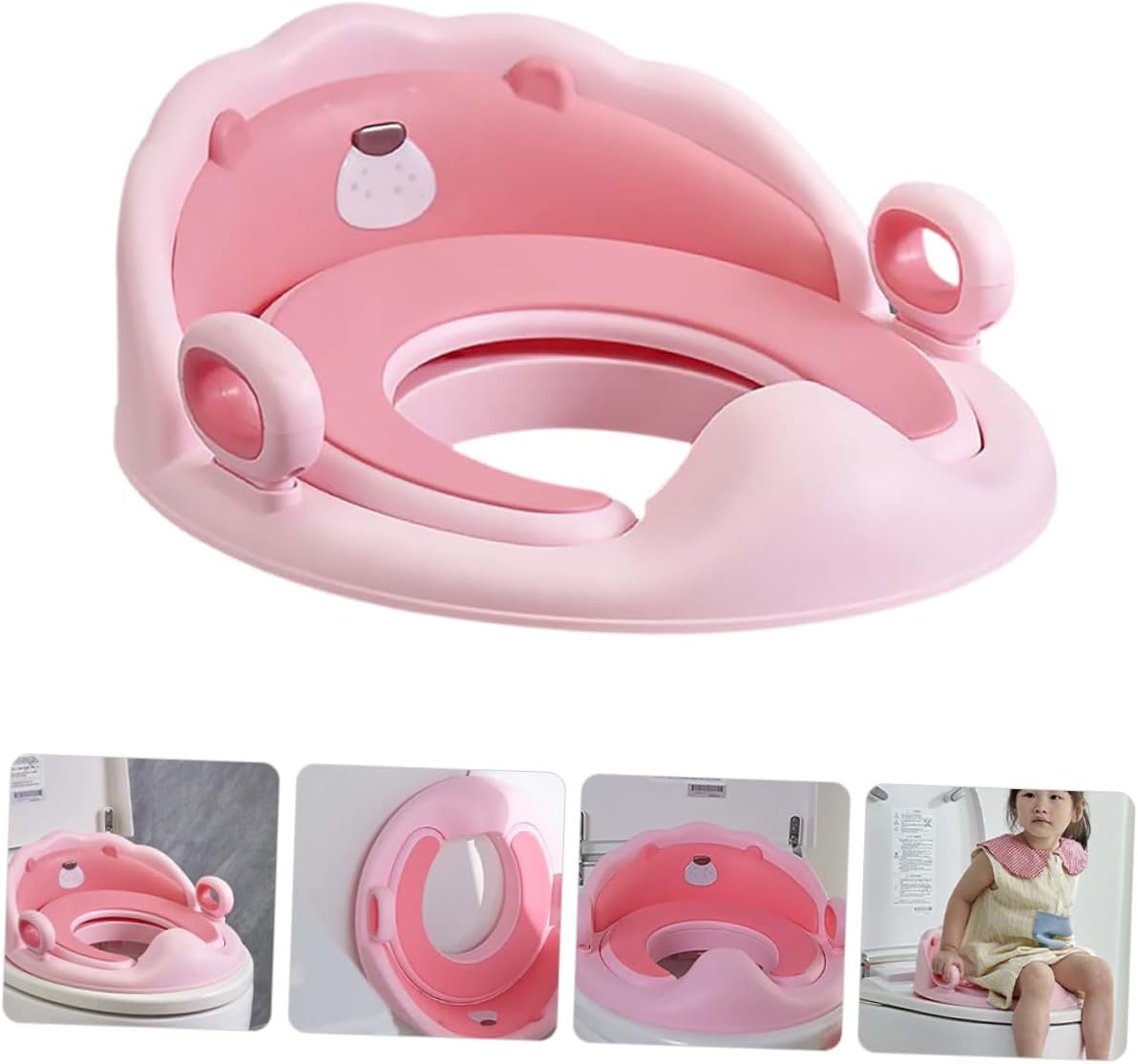 BESPORTBLE Toilet Trainer with Removable Ladder and Soft Tpe Padding Portable Potty Seat with Anti-slip Base and Cute Lion Design in Cherry Blossom Pink Easy-clean Surface for Boys