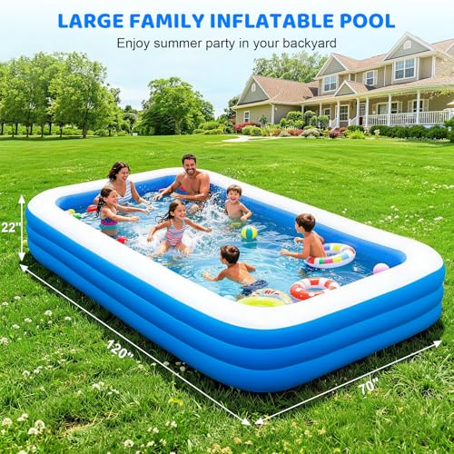 Image of Large Inflatable Swimming Pool with Pump, 130 inch x 72 inch x 22 inchBlow Up Pools for Adults and Kids, Full-Sized Large Inflatable Family Pool, Summer Water Party, Outdoor, Garden Backyard