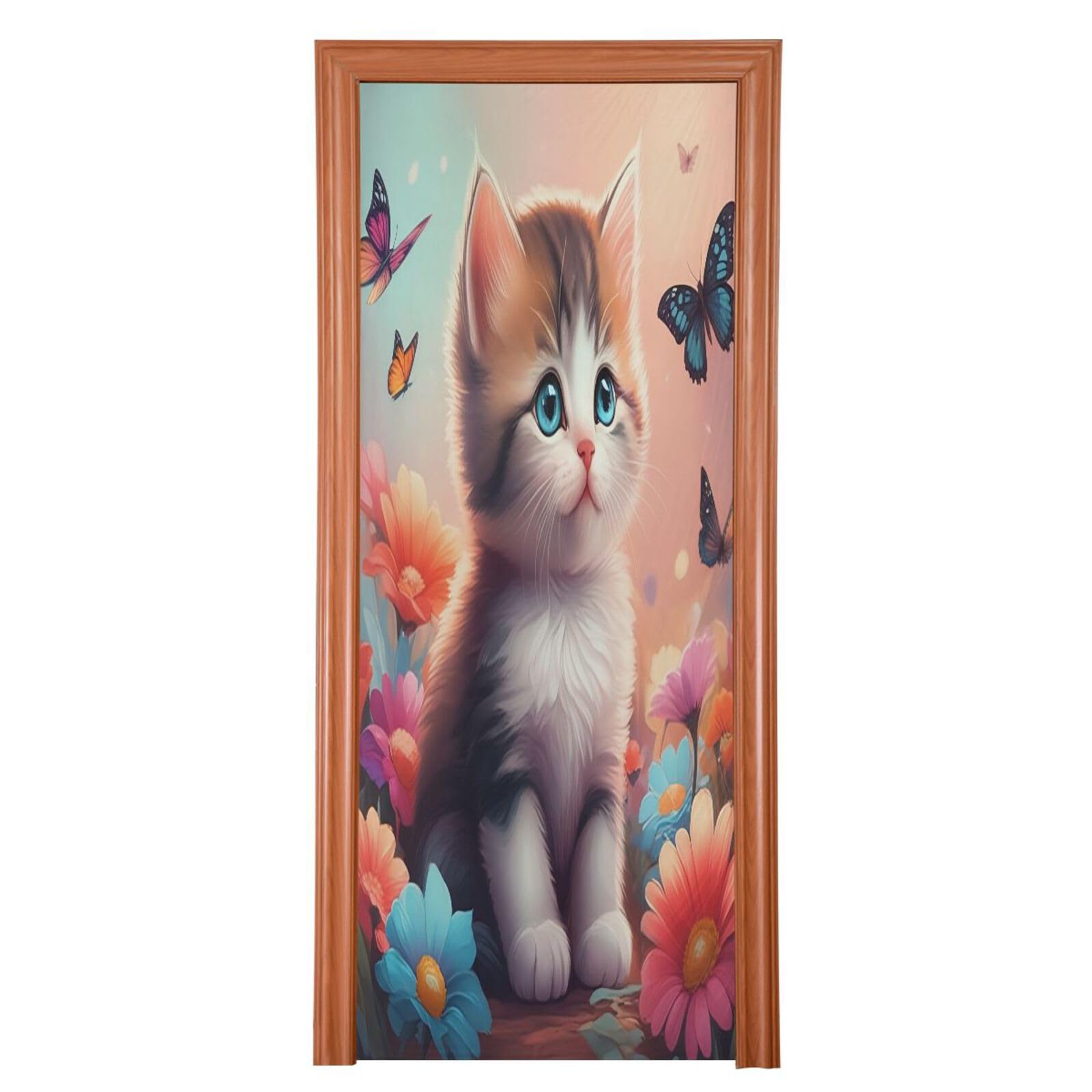Décoration de porte de Noël chat et papillon pour fête
