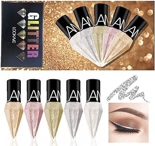 Go Ho Glitter Liquid Eyeliner Colorful Set,5 Colors Metallic Shimmer White Silver Gold Diamond Eye Liner,Glitter Eyeliner Korean Makeup,Waterproof Long Lasting Glow Eyeliner Sparkle Eyes Makeup,Set 1