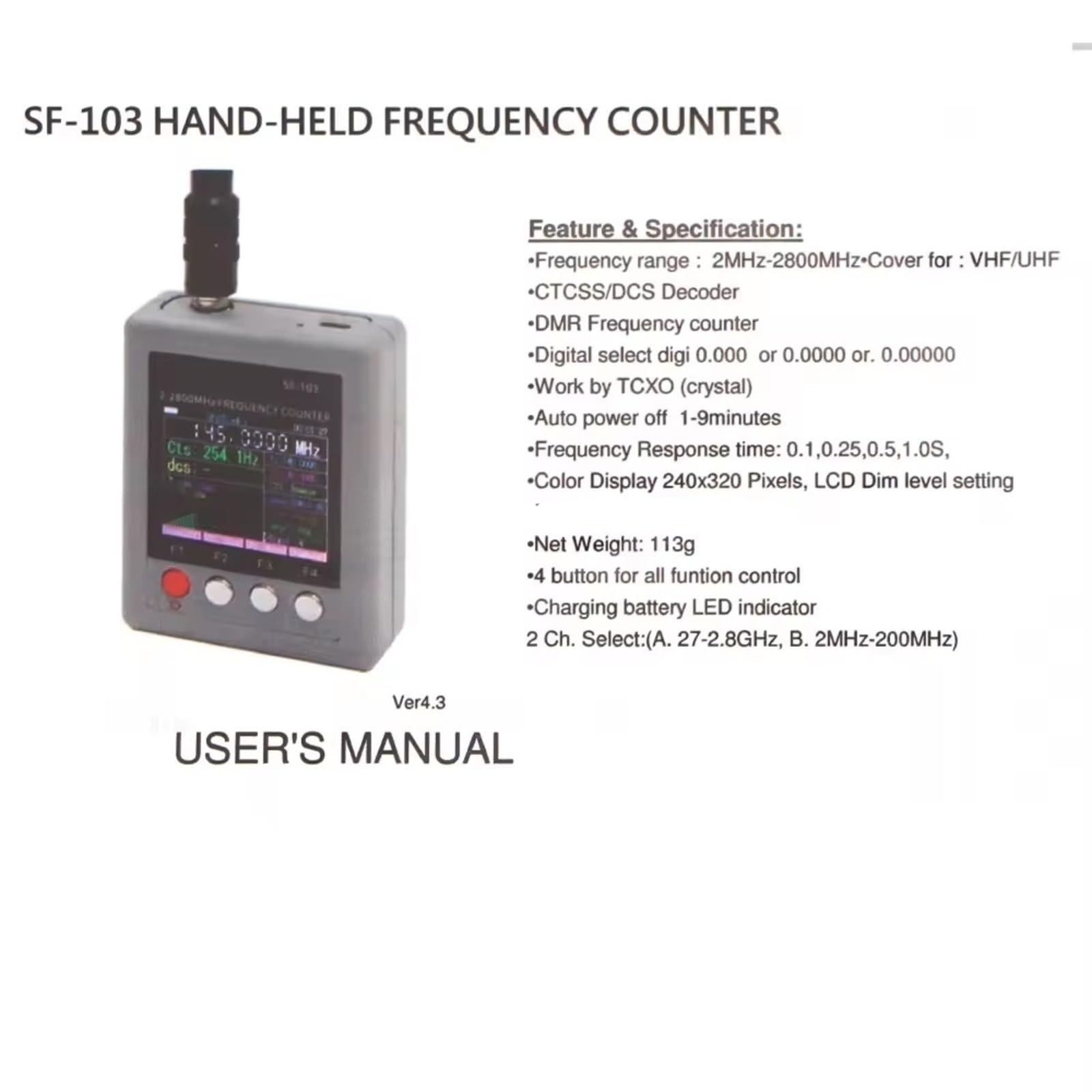Frecuencímetro, SF-103 Medidor De Frecuencia Walkie Talkie 2MHz-2800MHz