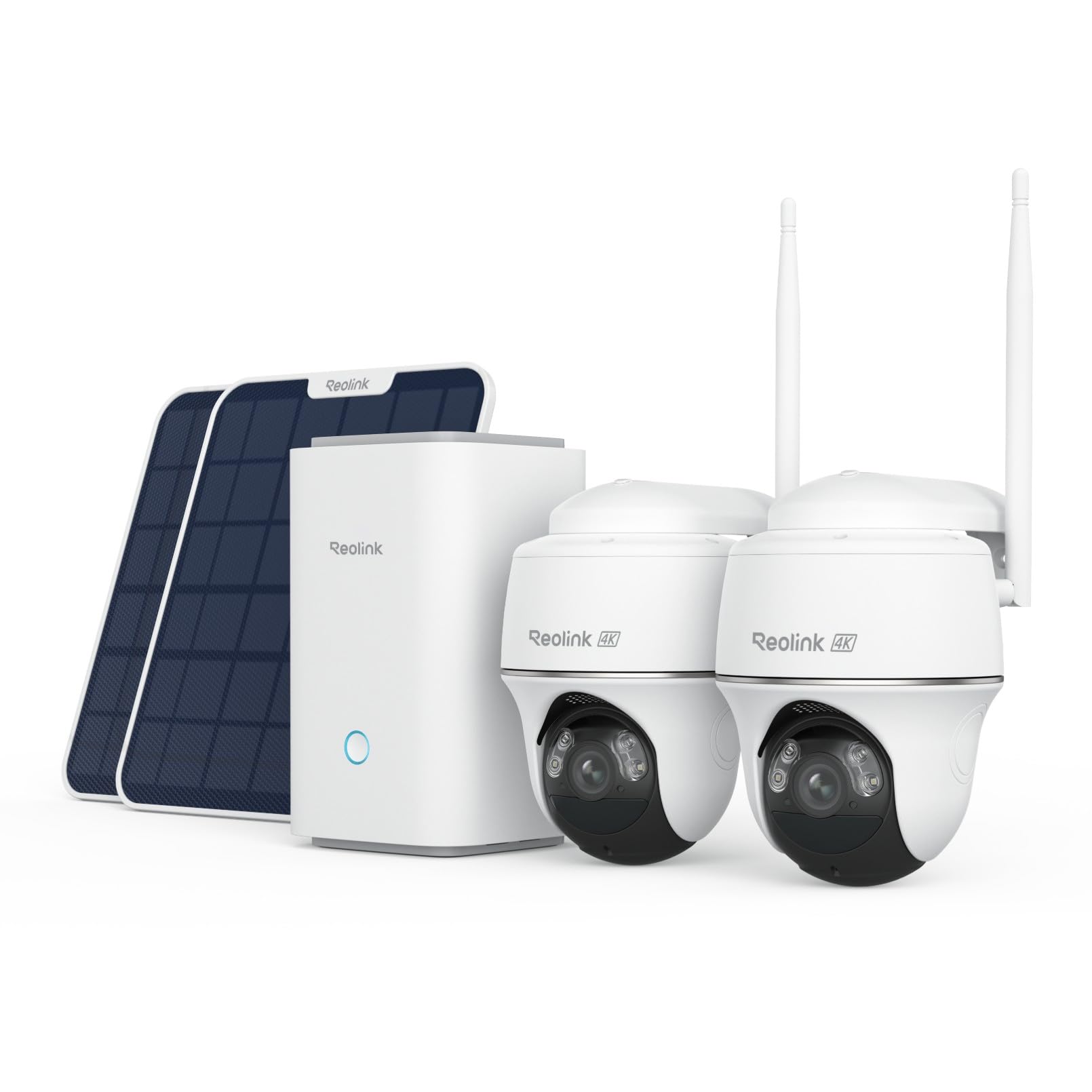 Reolink 4K Kit Cameras Exterieur sans Fil, 360° Suivi Auto & PT, Home Hub | 2 Caméras Argus PT Ultra, Vision Nocturne Couleur, Stockage Local sans Abonnement, Wi-Fi 2.4/5GHz, Panneau Solaire Inclus