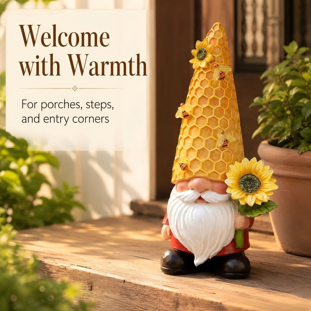 Gartenzwerge, Sonnenblumenzwerge, Gartendekoration, Gartendekoration, mit Solar-Bienenlichtern, Sommerdekoration, Zwerge, Außendekoration, Geschenke für Mutter, Frau, Hof, Kunstornament für