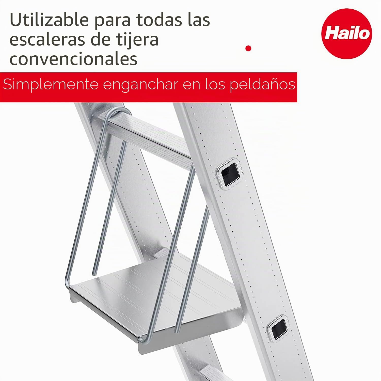 Hailo 9950-001 - Plataforma de trabajo antideslizante de aluminio para escalera