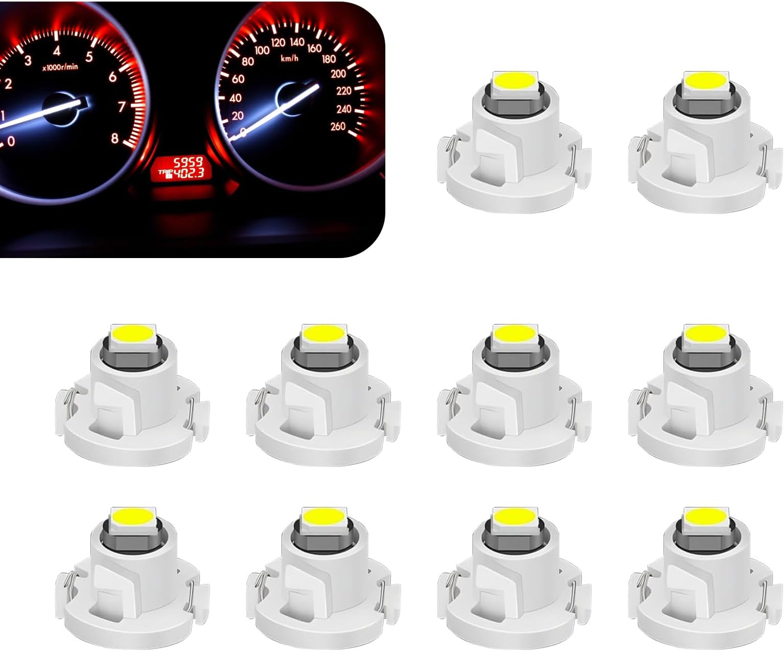 10 PCS Automotive T4.2 Dashboard Light, 12 V LED High Brightness Air Conditioning Indicator Light, Waterproof 3030 Chip Long Life Bulb, Universal for Most Cars (White)