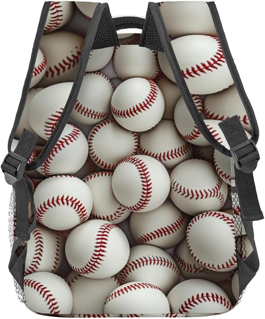 Baseball Backpack, Polyester Laptop Bag, Realistic Seamless Ball Print Backpacks, Base Sport Back Pack, Rucksack Gifts for Athletic Lover, Teens Bookbag, Travel Daypack, Hiking, Camping - Image 5