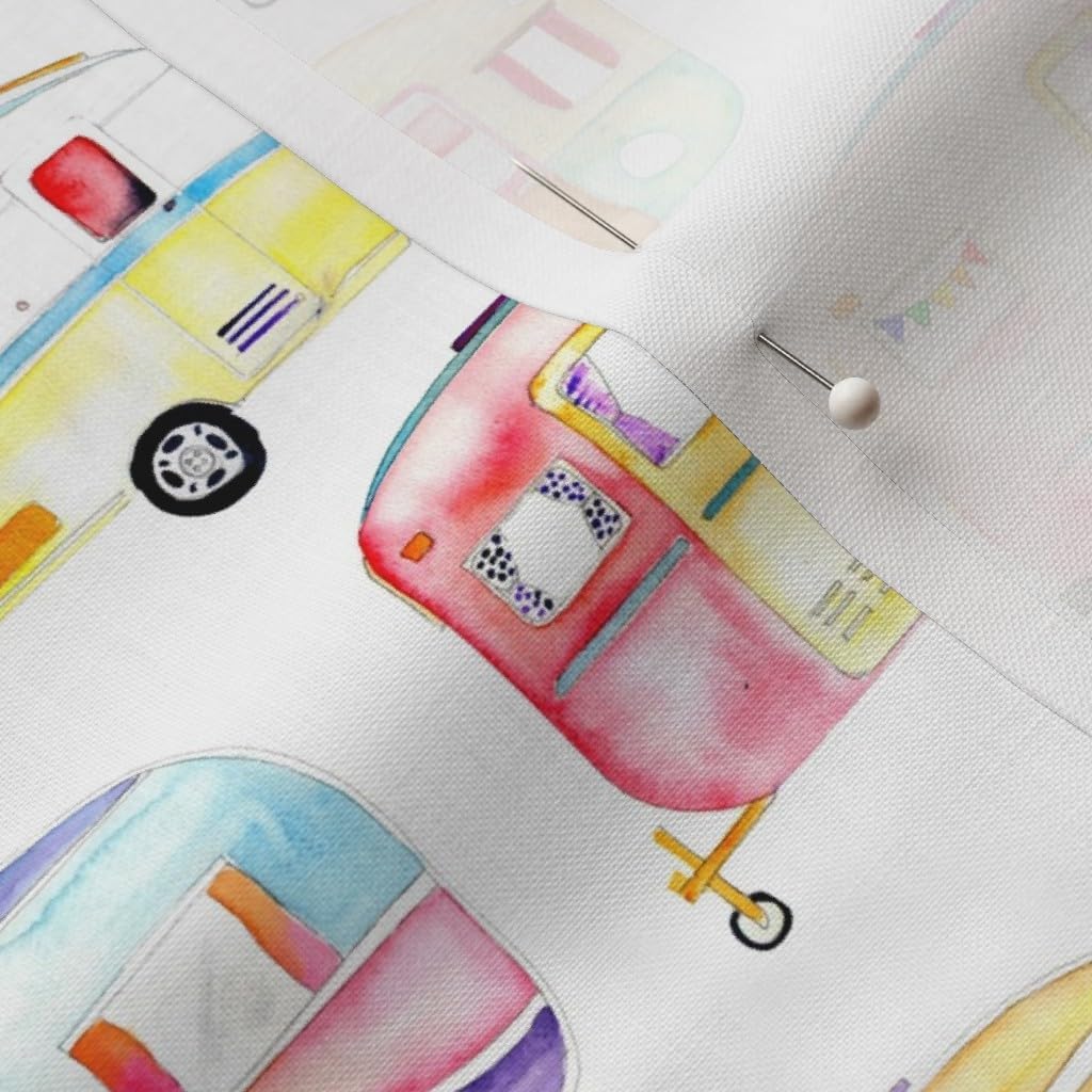 Spoonflower Fabric - Watercolor Camping Trailer Camper Summer Printed on Petal Signature Cotton Fabric Fat Quarter - Sewing Quilting Apparel Crafts Decor