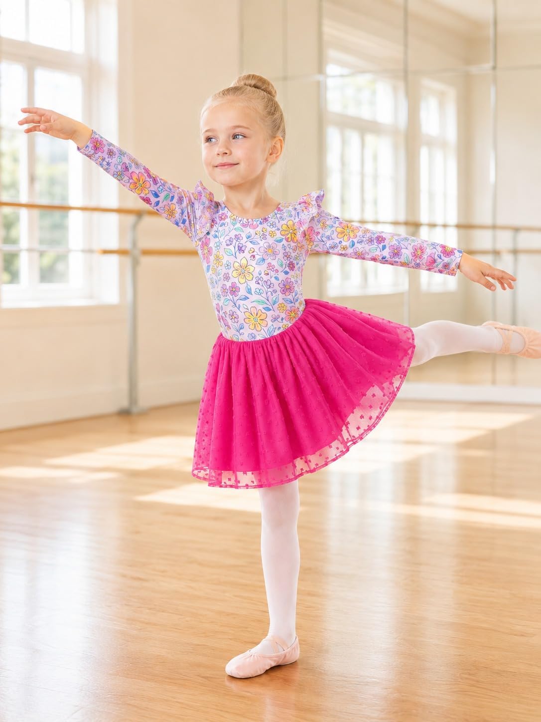 Funnycokid Ballet Leotards for Girls Long Sleeve Dance Leotard Size 3-8