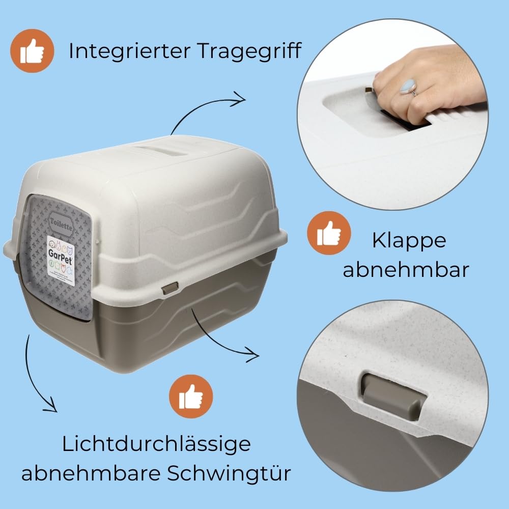 2er Set Katzenklo mit Deckel Schaufel Aktivkohlefilter - Haube kippbar - große XXL Katzentoilette Katzen WC Klo Doppelpack Sparpaket Katzentoiletten