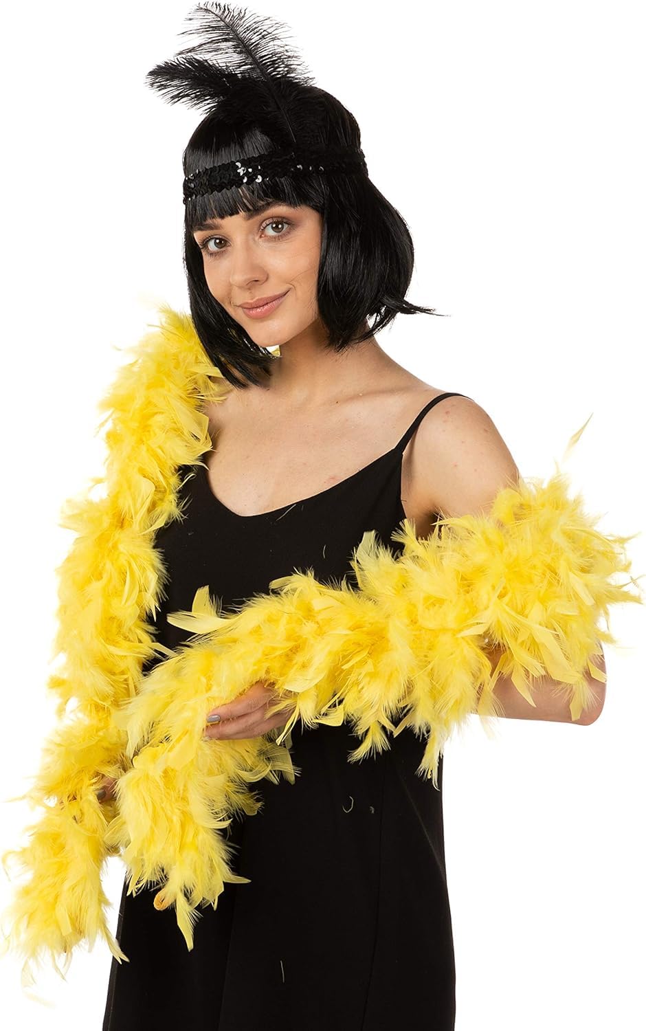 Mystic City 85g Feather Boa 180cm 1920s Accessories for Women Burlesque Fancy Dress Mardi Gras Moulin Rouge Outfit Shawl Wrap Costume Gatsby Hen Party (Yellow) — image 1