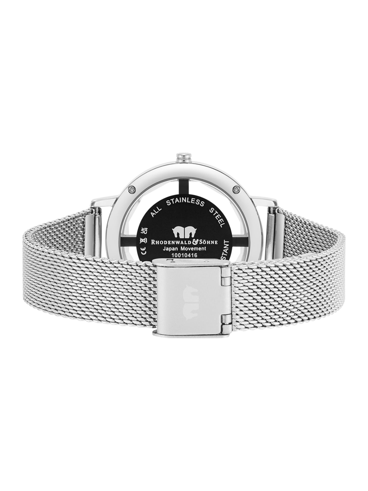 Rhodenwald & Söhne Damen Uhr analog Japan Quarzwerk verziert mit Kristallen 3 ATM Milanaisearmband Edelstahl Silber Fashionuhr Skeletonoptik 10010416