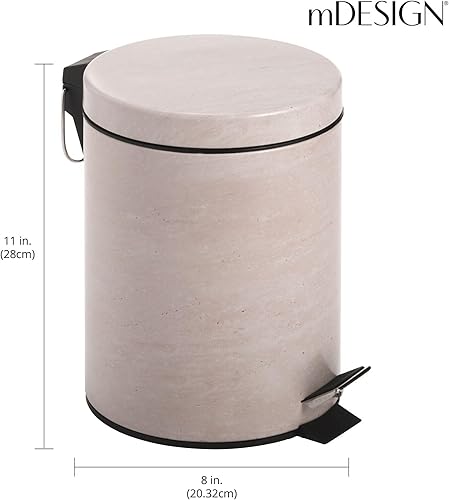 Miniatura 3 de mDesign Cubo de basura pequeño y moderno de 1.3 galones, redondo con tapa de metal, compacto con cubo extraíble y asa para baño, cocina, sala de
