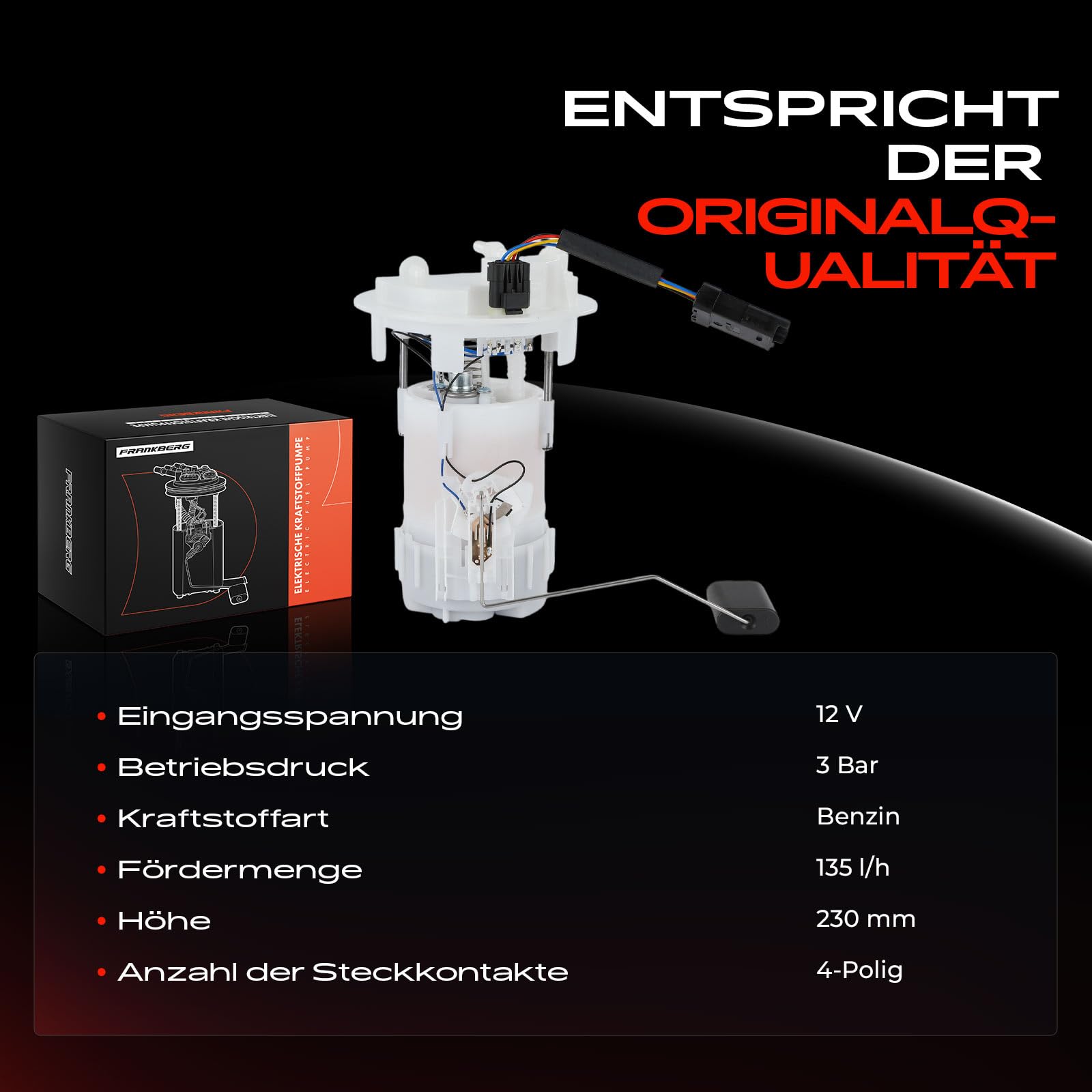 Frankberg Kraftstoffpumpe Für Peugeot 207 & Citroën C3 Picasso - 4-Polig Ohne Drucksensor