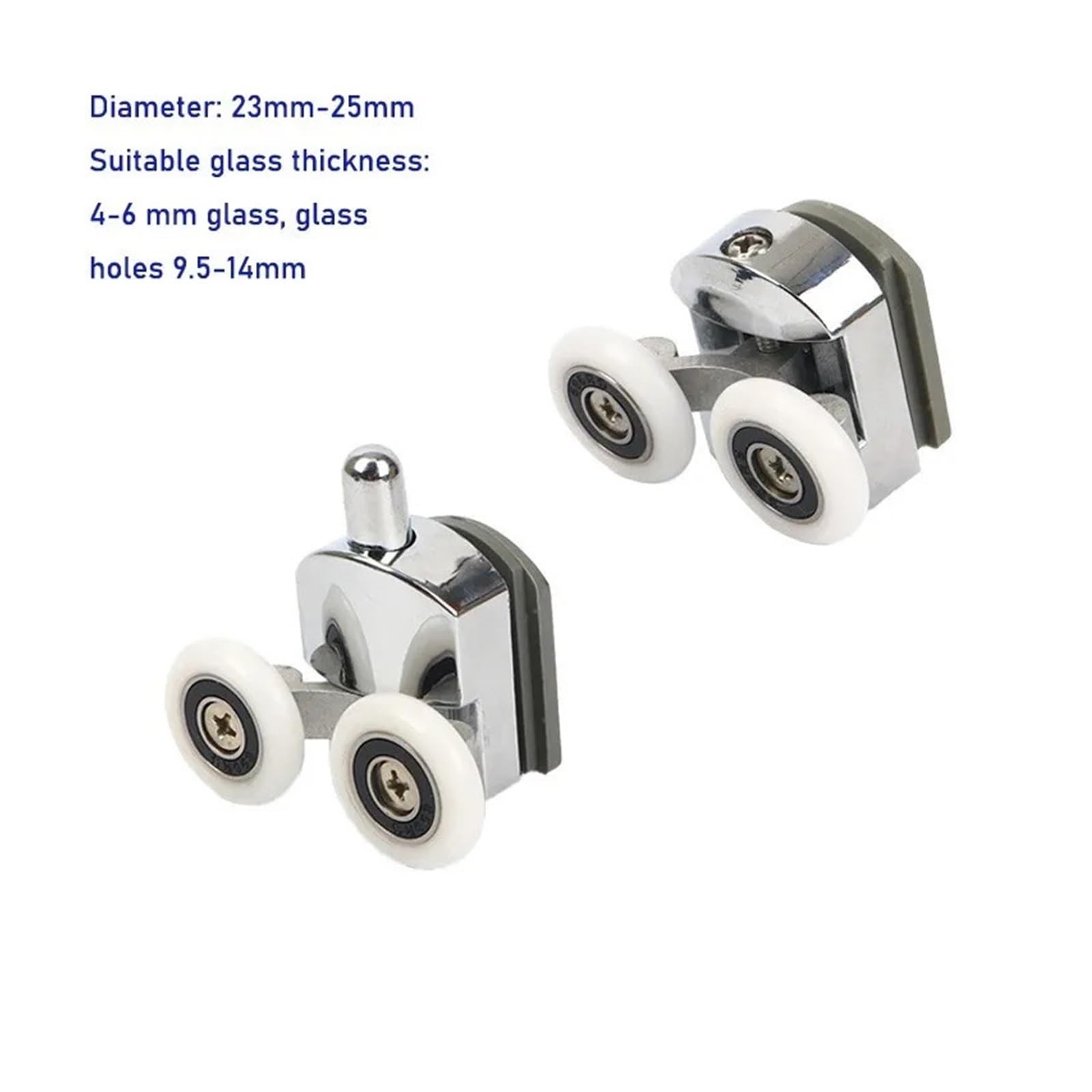 Rulli Per Porte Scorrevoli Doccia In Lega Zinco – Doppia Ruota 23/25/27 Mm, Per Vetri 12-14 Mm, 4 Superiore + 4 Inferiore