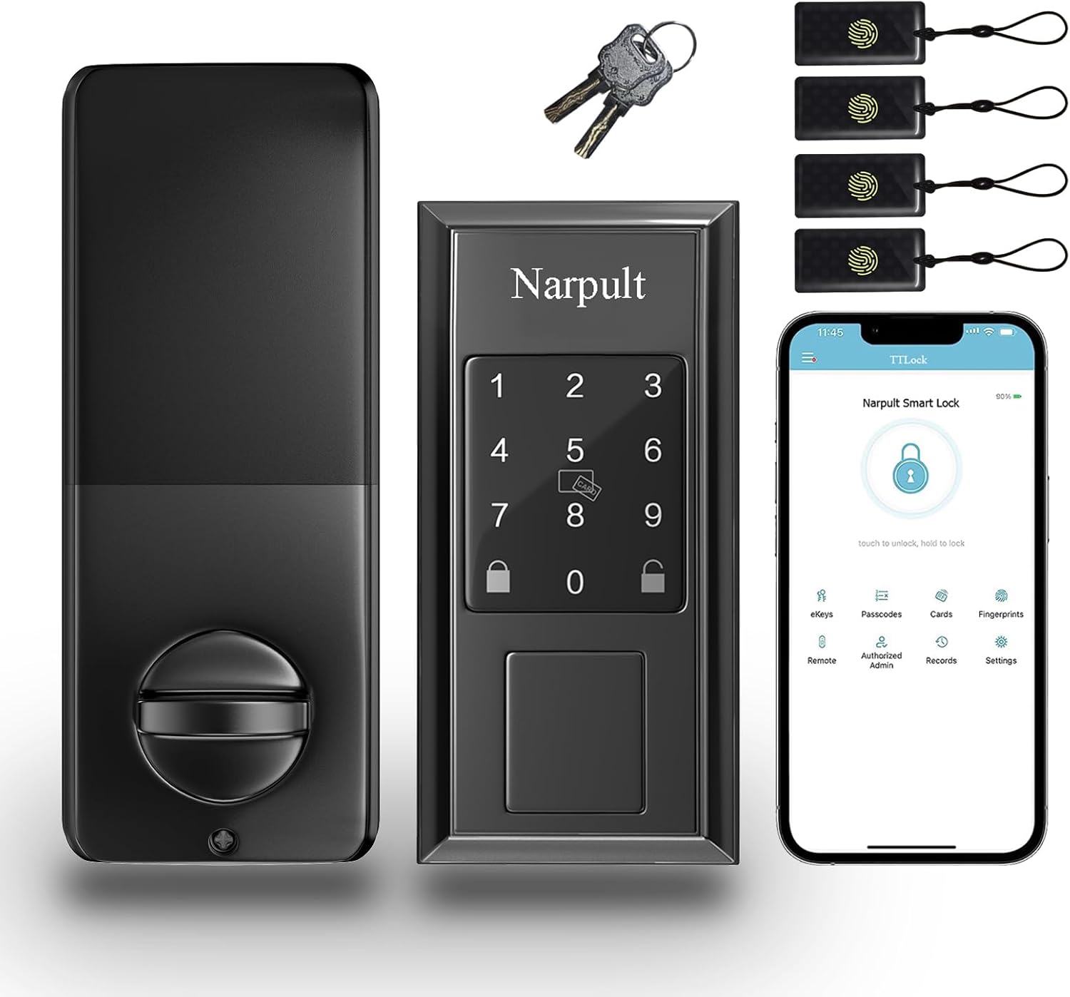 Keyless Entry Door Lock – Smart Locks for Front Door – Deadbolt Smart Lock – Touchscreen Keypad, via Bluetooth App/WiFi(Need Gateway) Control, Matte Black