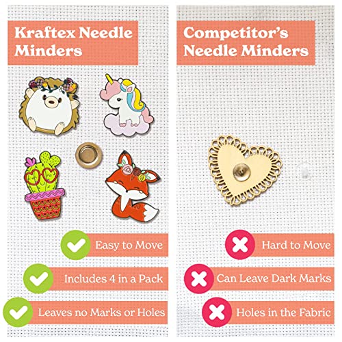 Magnetic Needle Minder For Cross Stitch [4 Pack - Hedgehog, Fox, Unicorn, Cactus] Needle Keepers For Sewing And Embroidery Kit. Set Of Needle And Pin Holders For Crafts And Needlework Supplies #TOP3